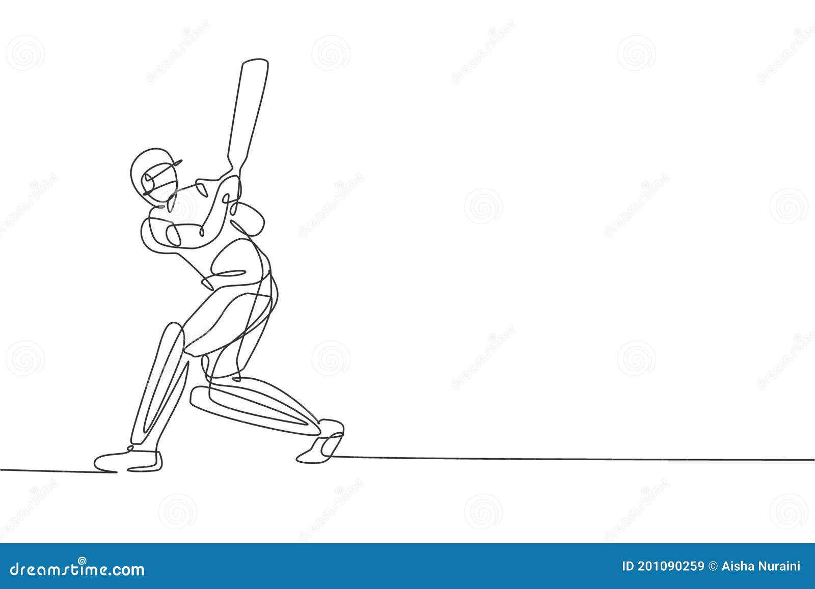 Single Continuous Line Drawing Of Young Agile Man Cricket Player