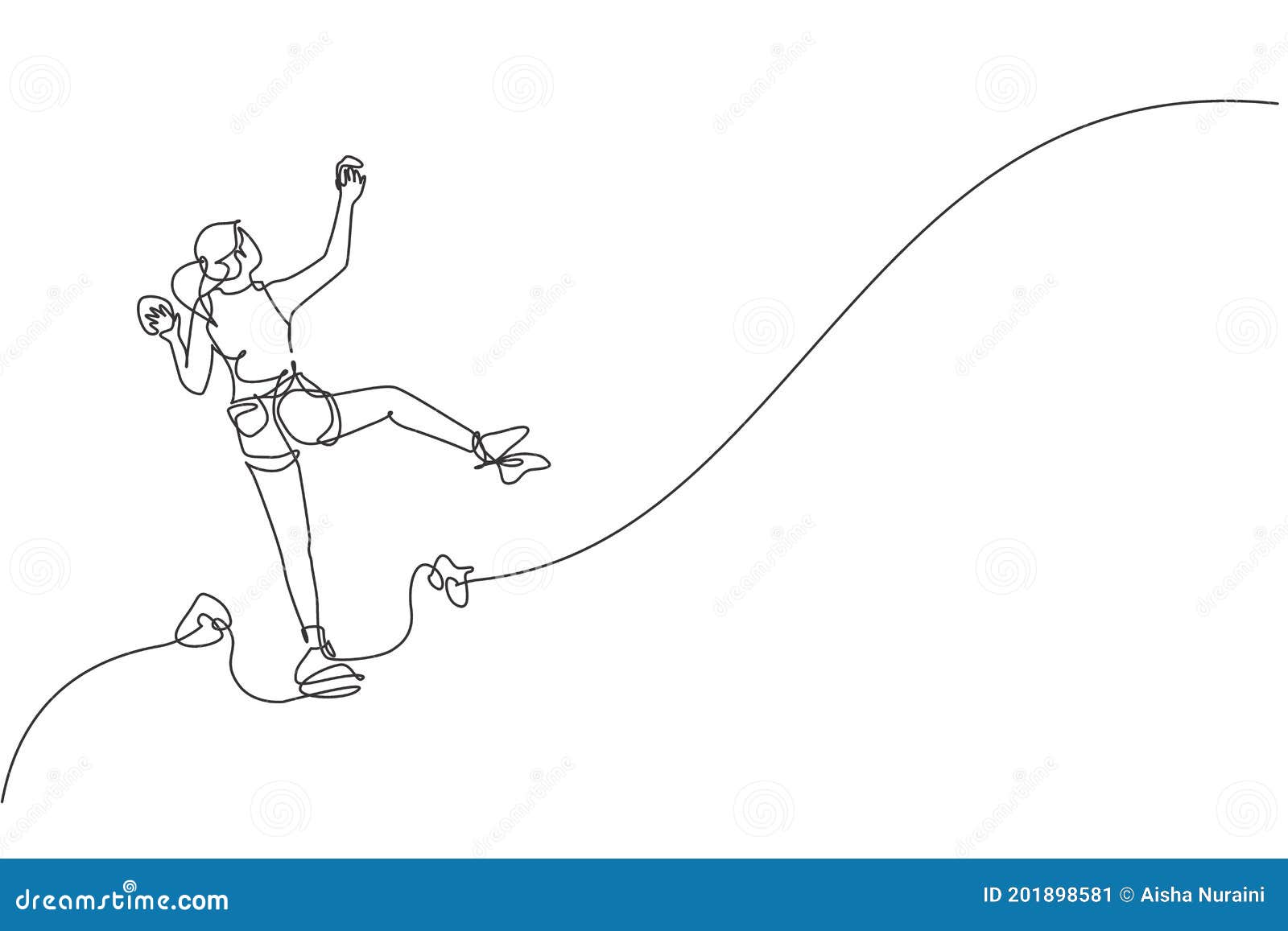 Single Continuous Line Drawing of Young Slim Muscular Rockclimber Woman ...