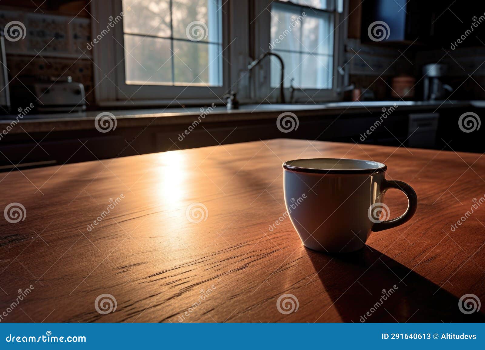 A Single Cup of Coffee on an Empty Kitchen Counter Stock Image Image
