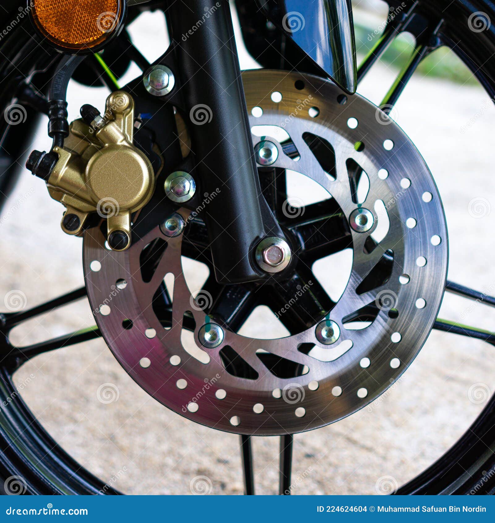 Single Disc Brake of a Motorcycle Stock Photo Image of gear, detail