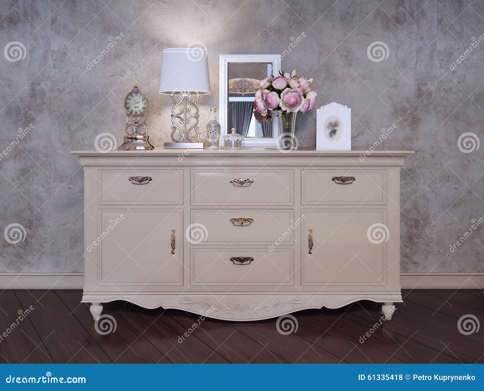 Single Dresser Near Wall In Bedroom Stock Illustration