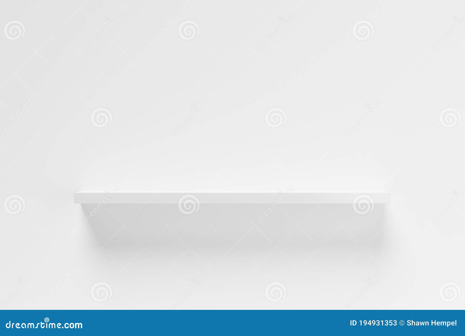 Single, Empty White Shelf Board on White Wall, Object or Product