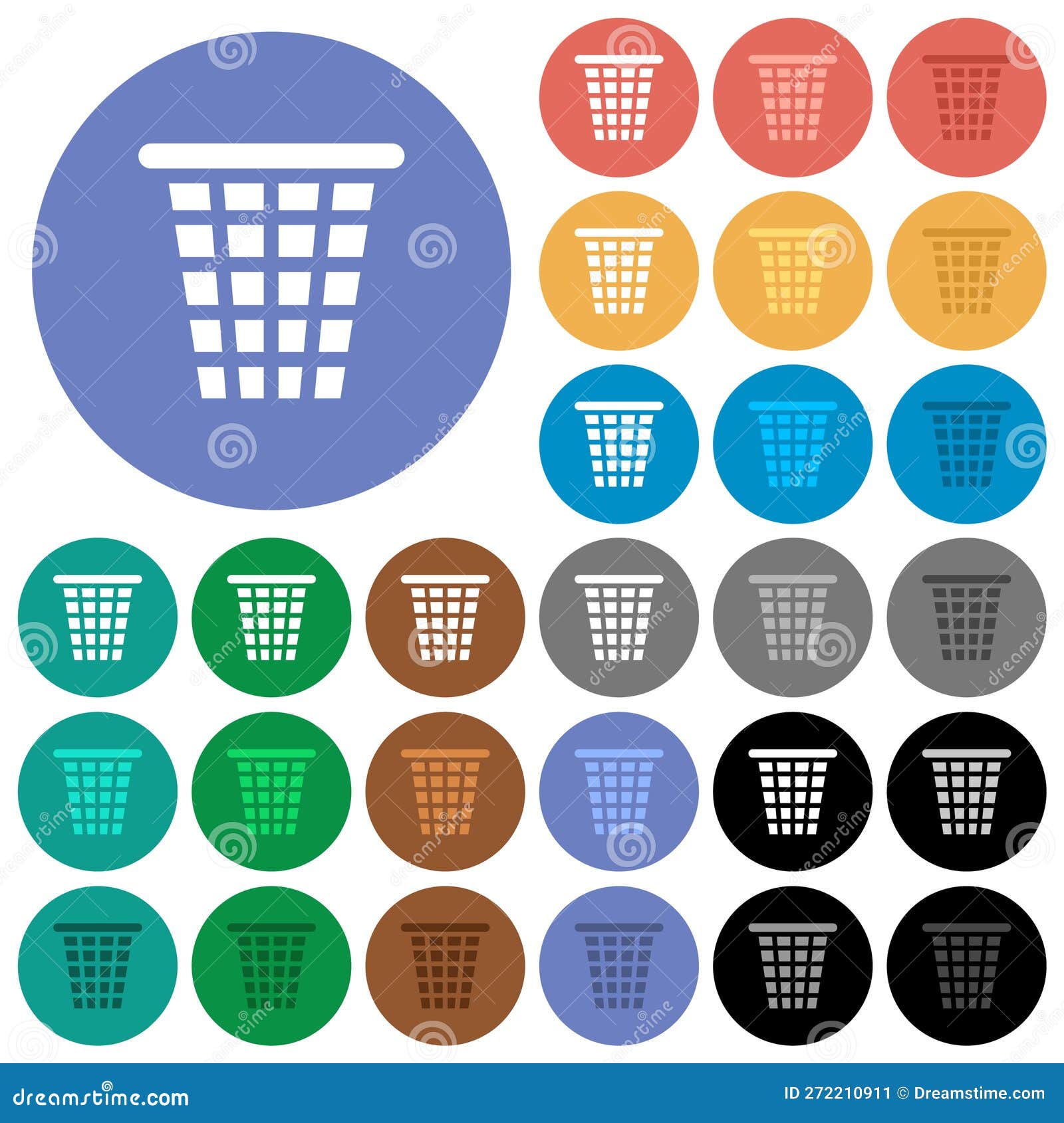 single empty wide trash solid round flat multi colored icons