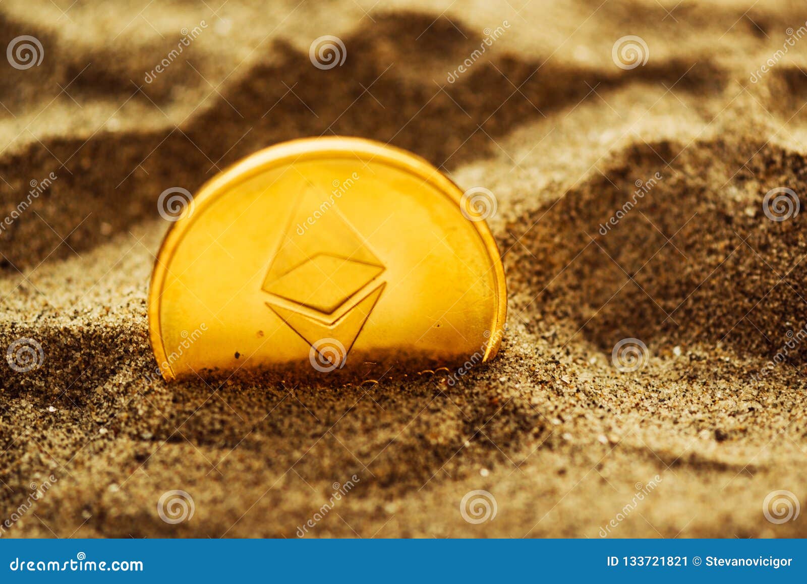 Single Ethereum Coin In Sand Stock Image - Image of desert ...