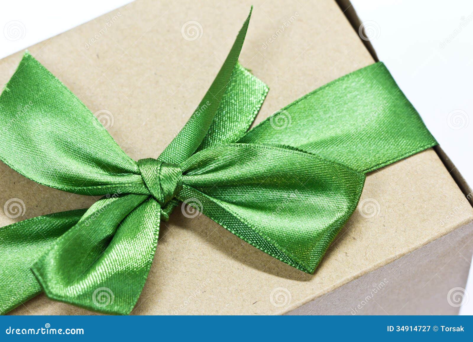 Single Gift Box with Green Ribbon Stock Image Image of angle