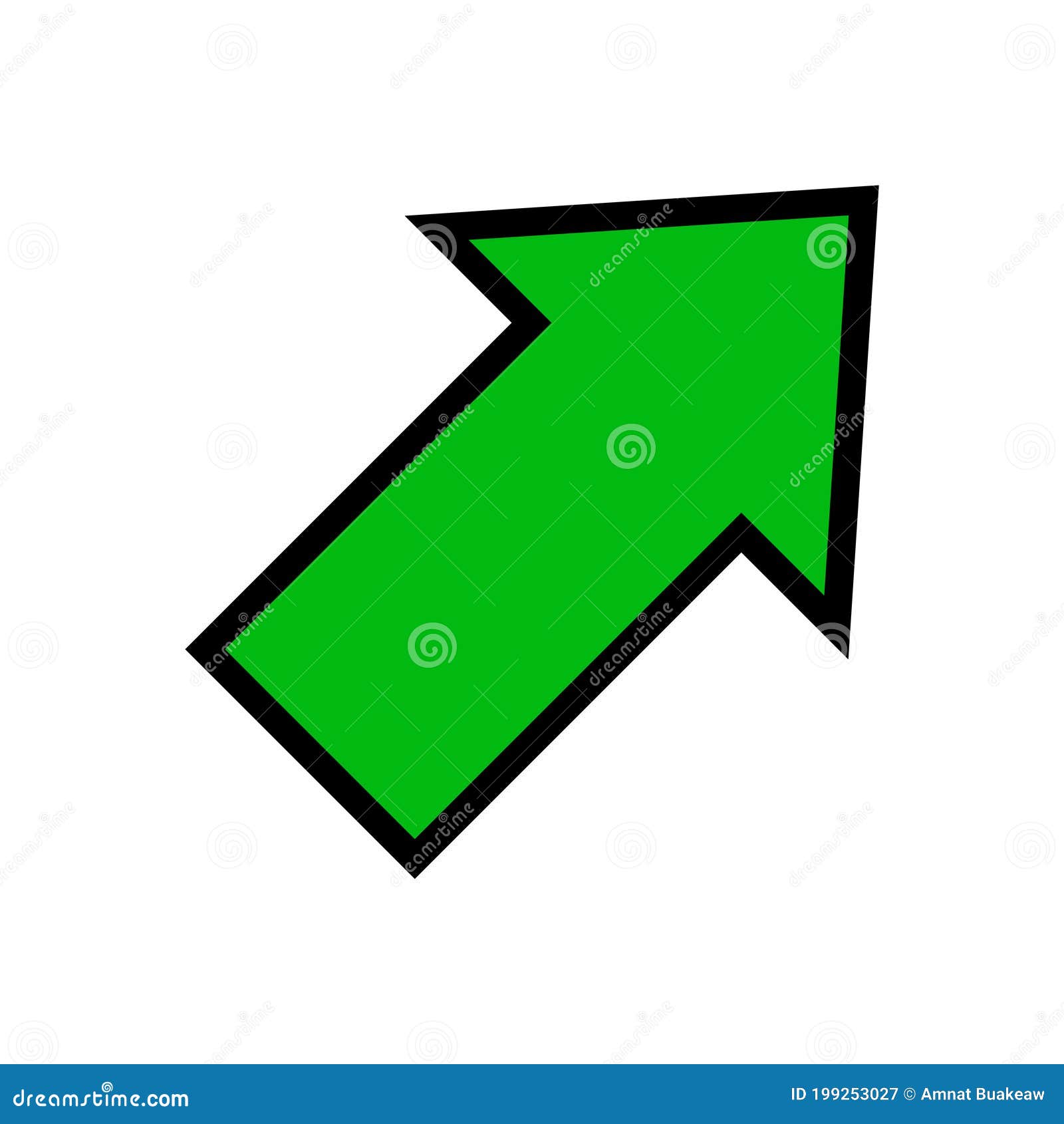 Single Green Arrow, Diagonal Arrow Sign Right Up Isolated on White ...