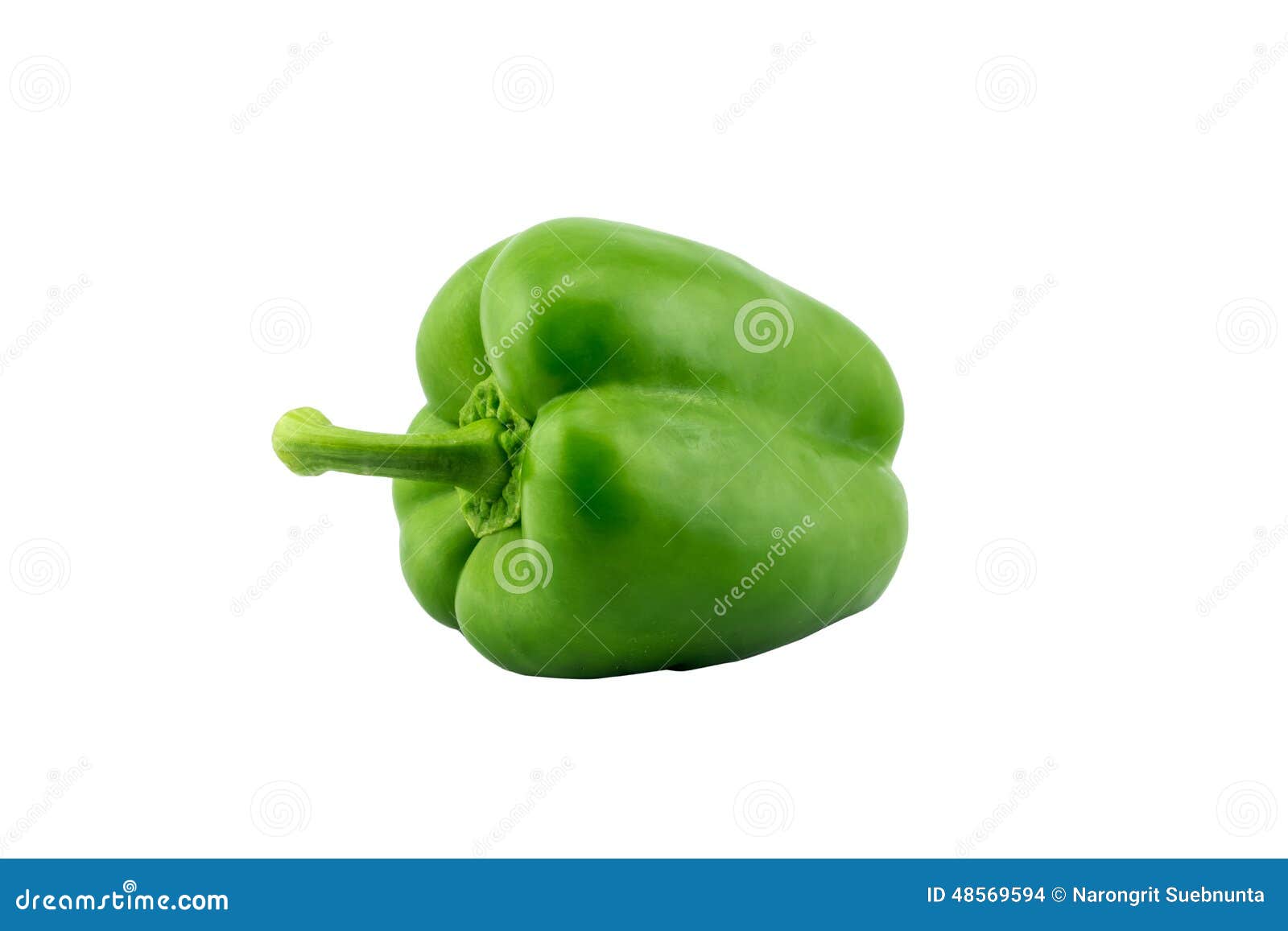 Single Green Bell Pepper on White Background with Isolated Stock Photo