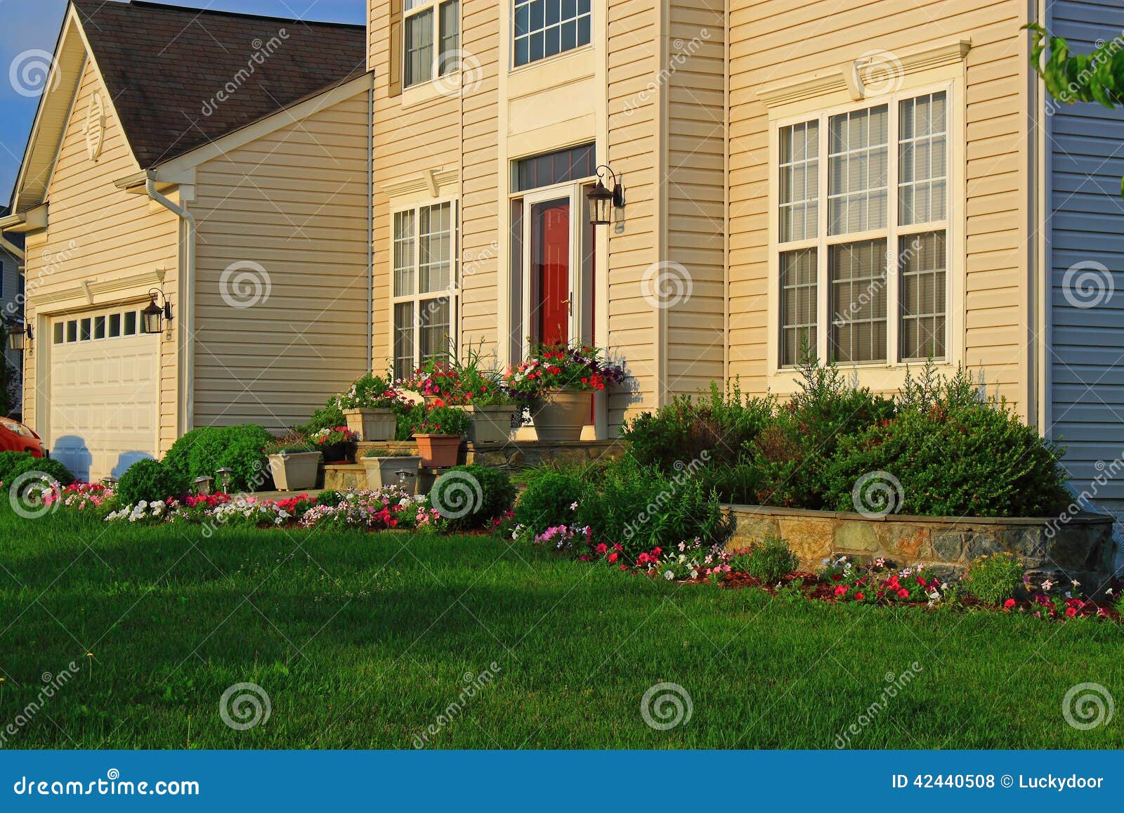 single house with landscaping