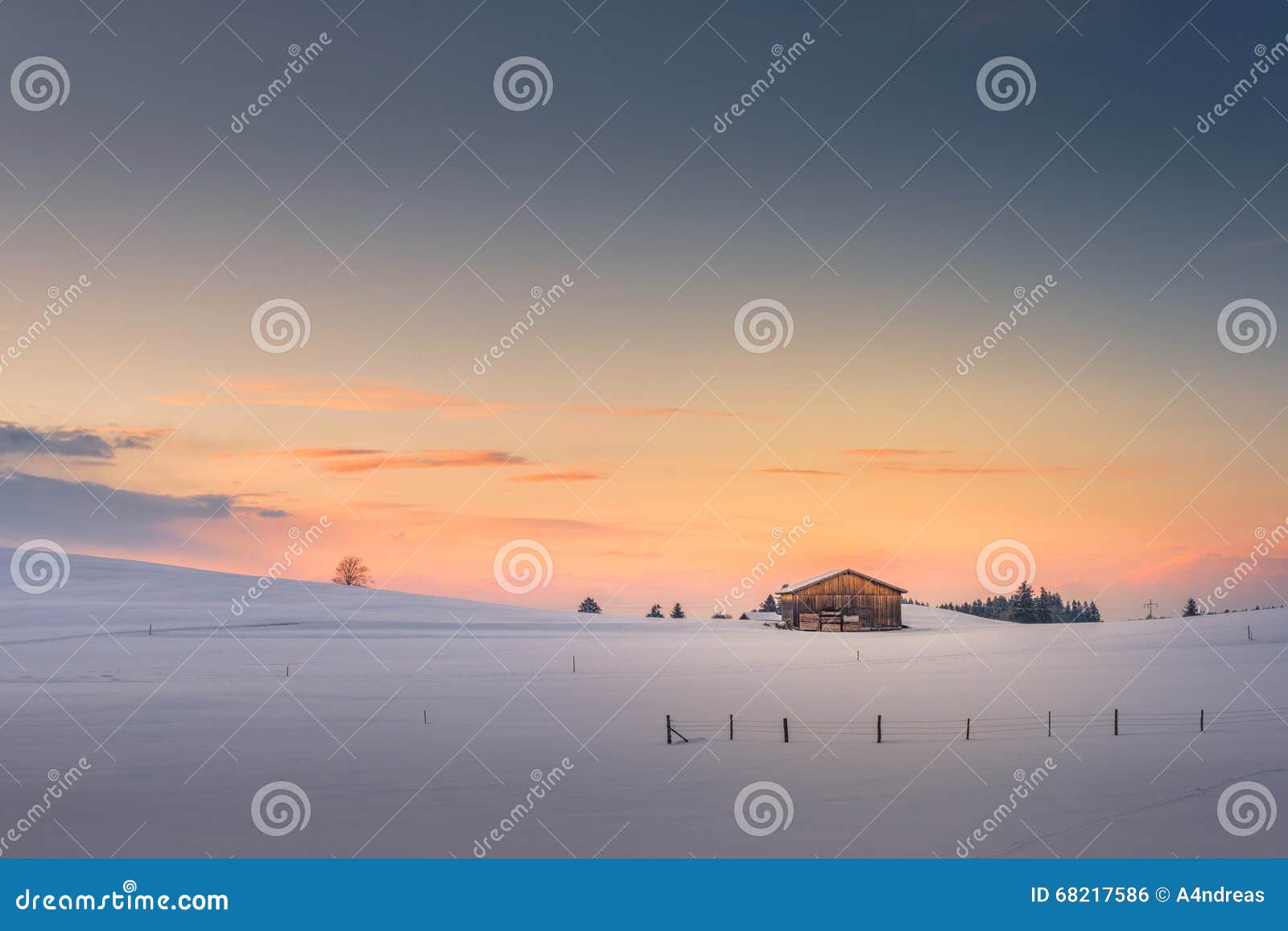 single hut at afterglow sunset sky