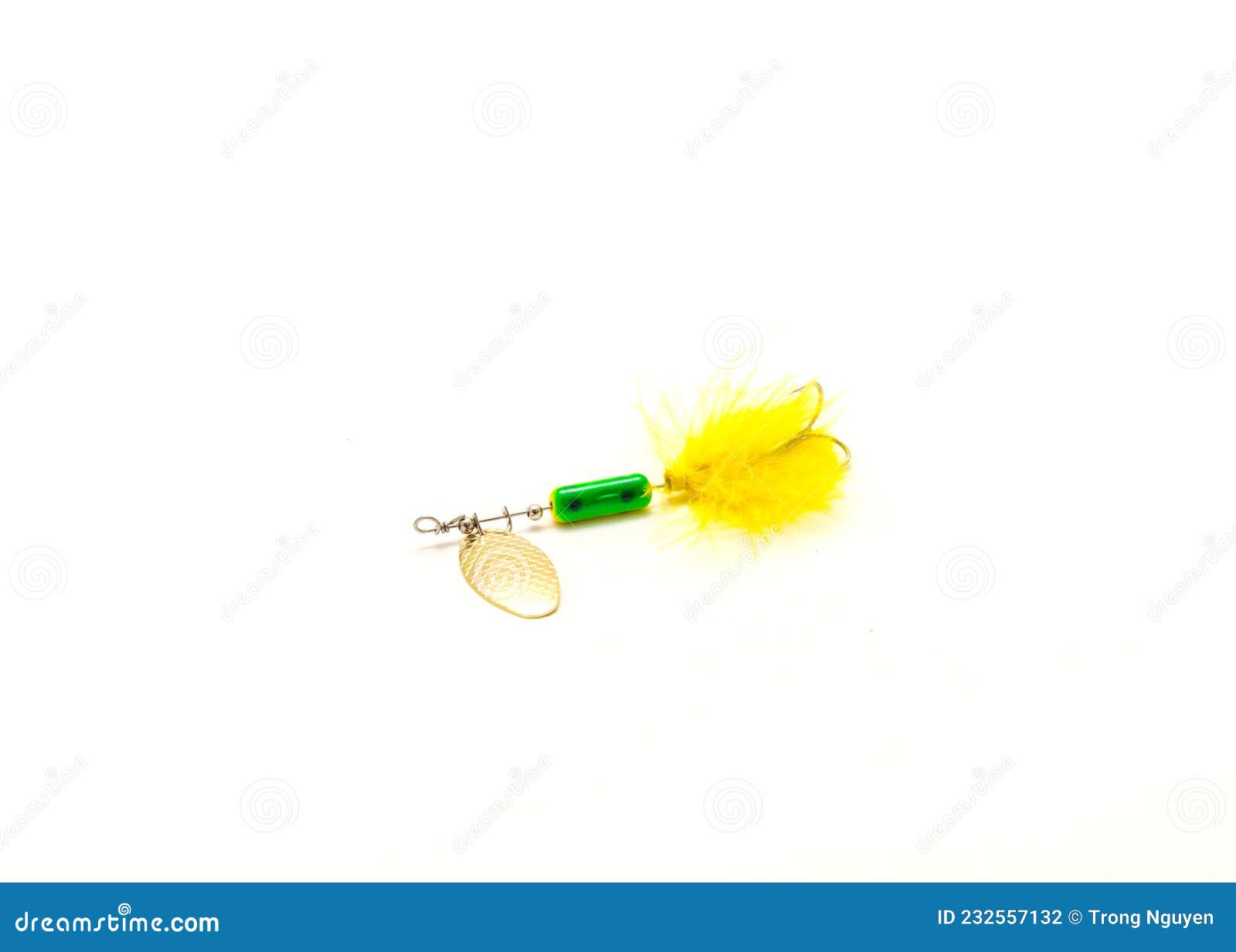 inline spinner rooster tail fishing lure with sharp treble hooks  on white