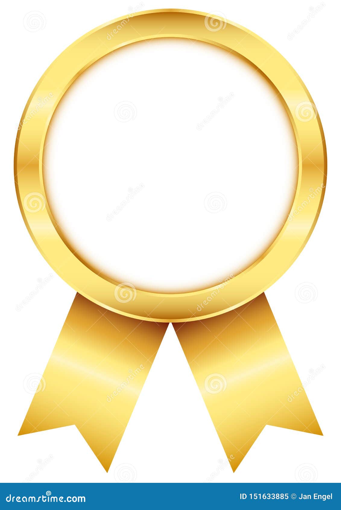 Golden Round Award Badge With Matching Ribbon Stock Vector