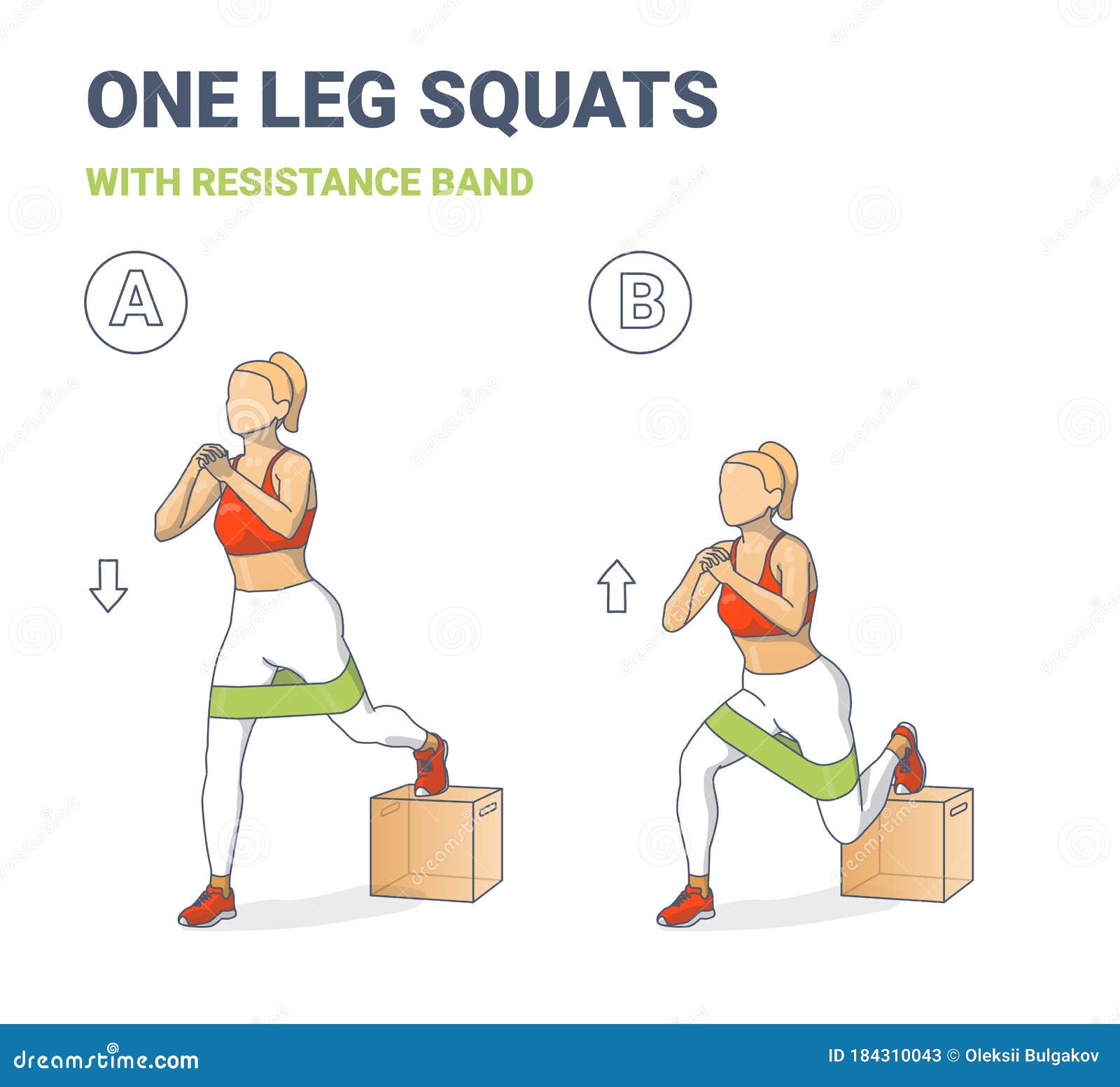 Single Leg Squats with Resistance Band Girl Home Workout Exercise Colorful  Concept. Stock Vector - Illustration of icon, female: 184310043