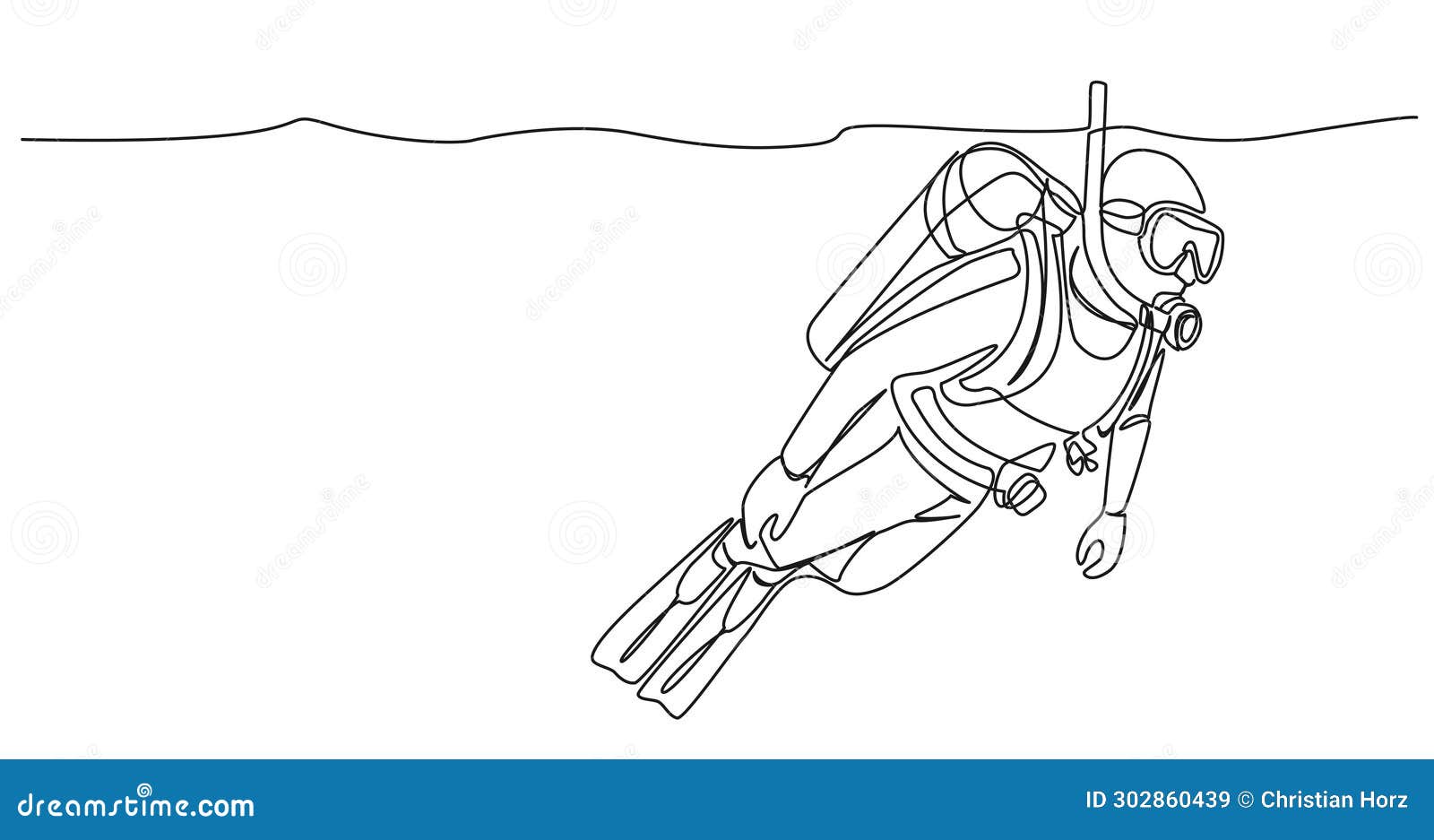 Single Line Drawing of Scuba Diver Stock Vector Illustration of line