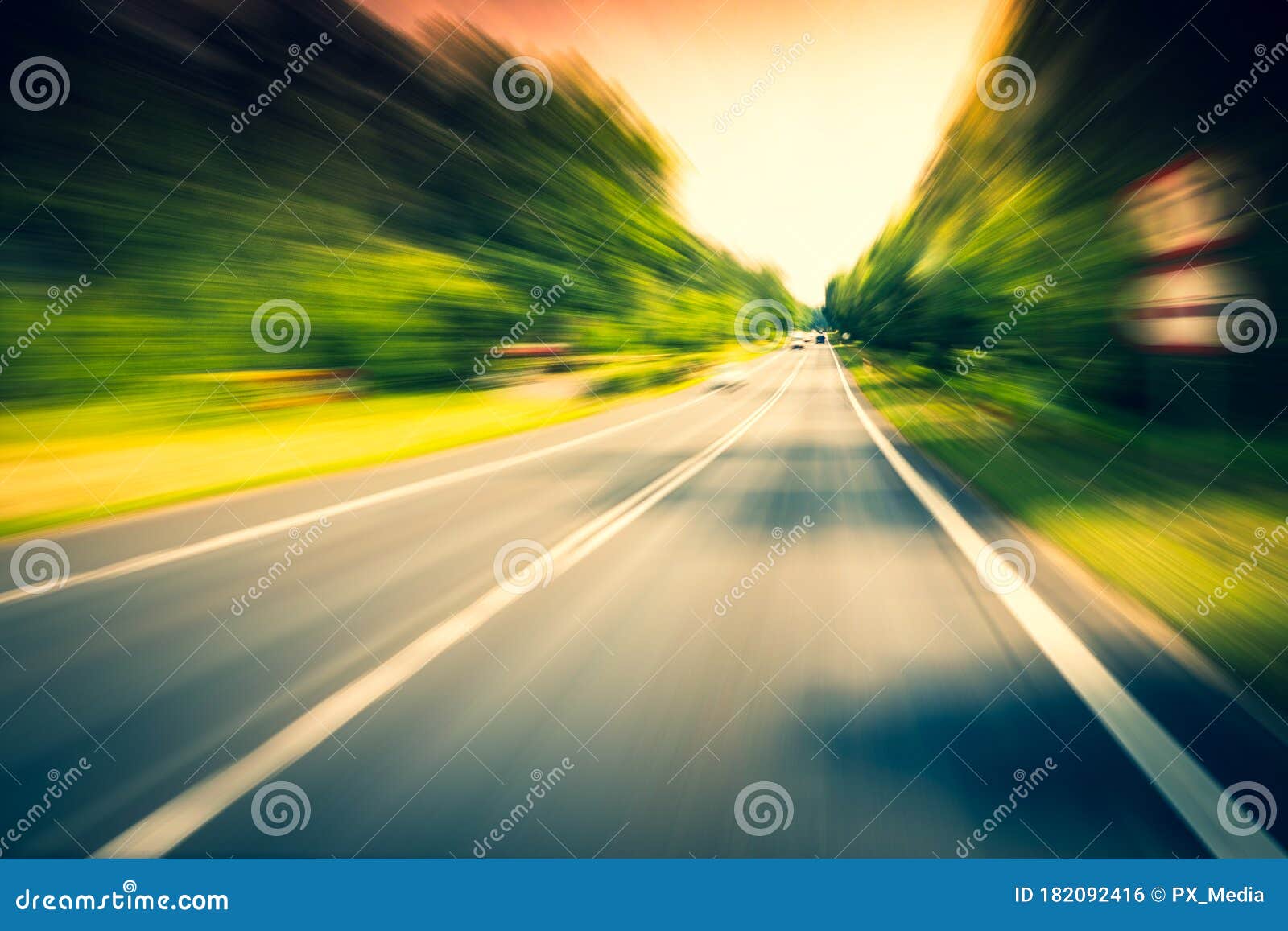 Singleline Road in Forest, Motion Blur Stock Photo Image of