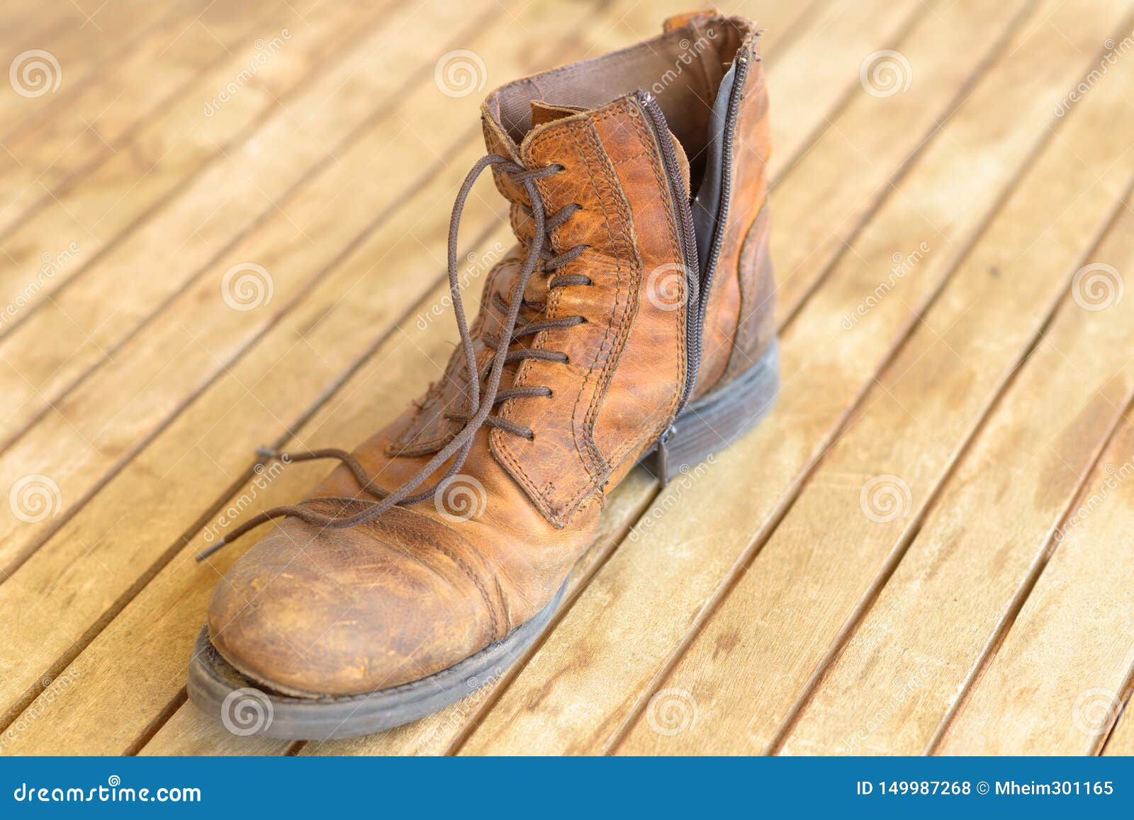 Single Old Well Worn Leather Hiking Boot Stock Photo - Image of broken ...