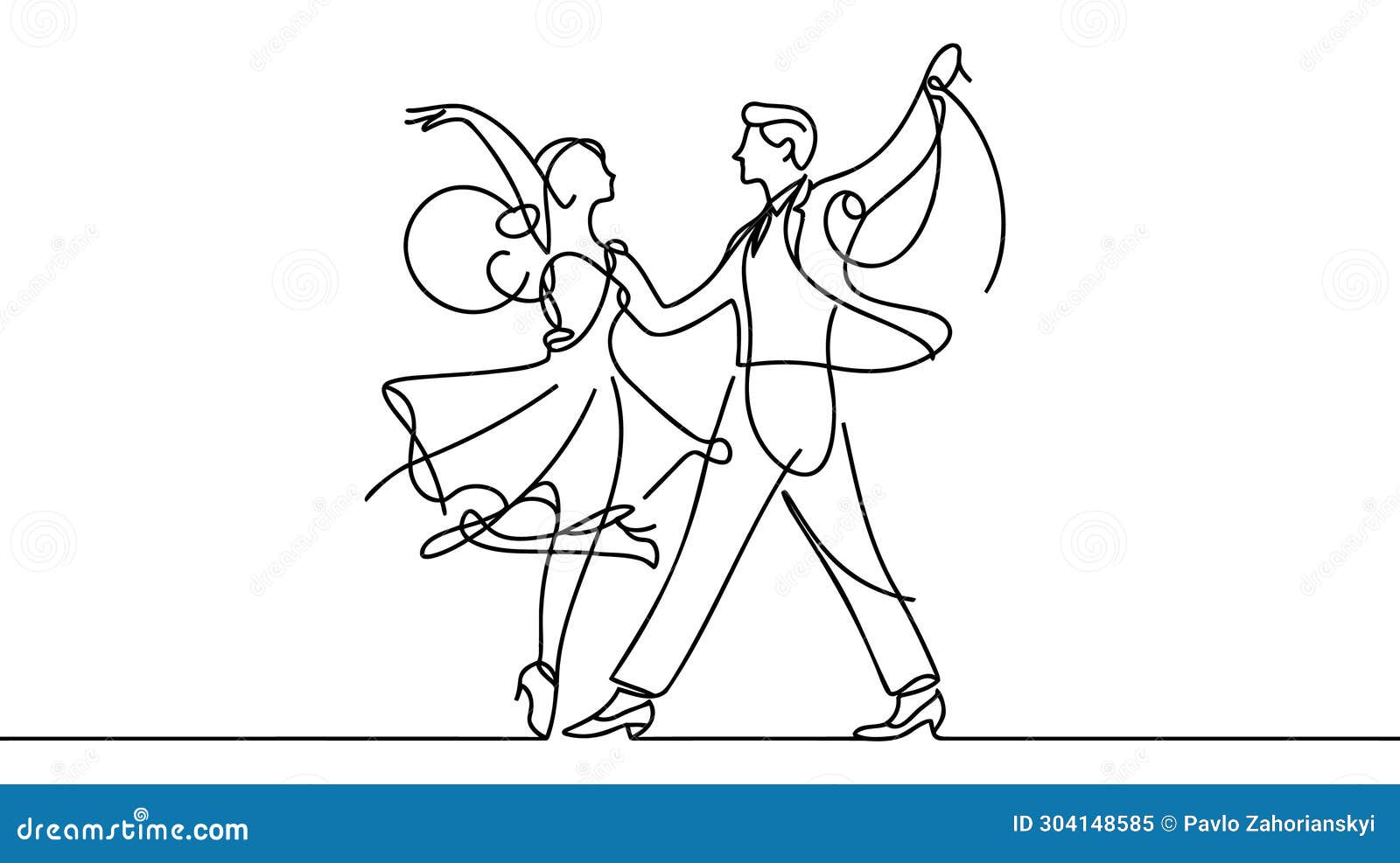 Single One Line Drawing Happy Cute Married Man and Woman Dancing on the ...