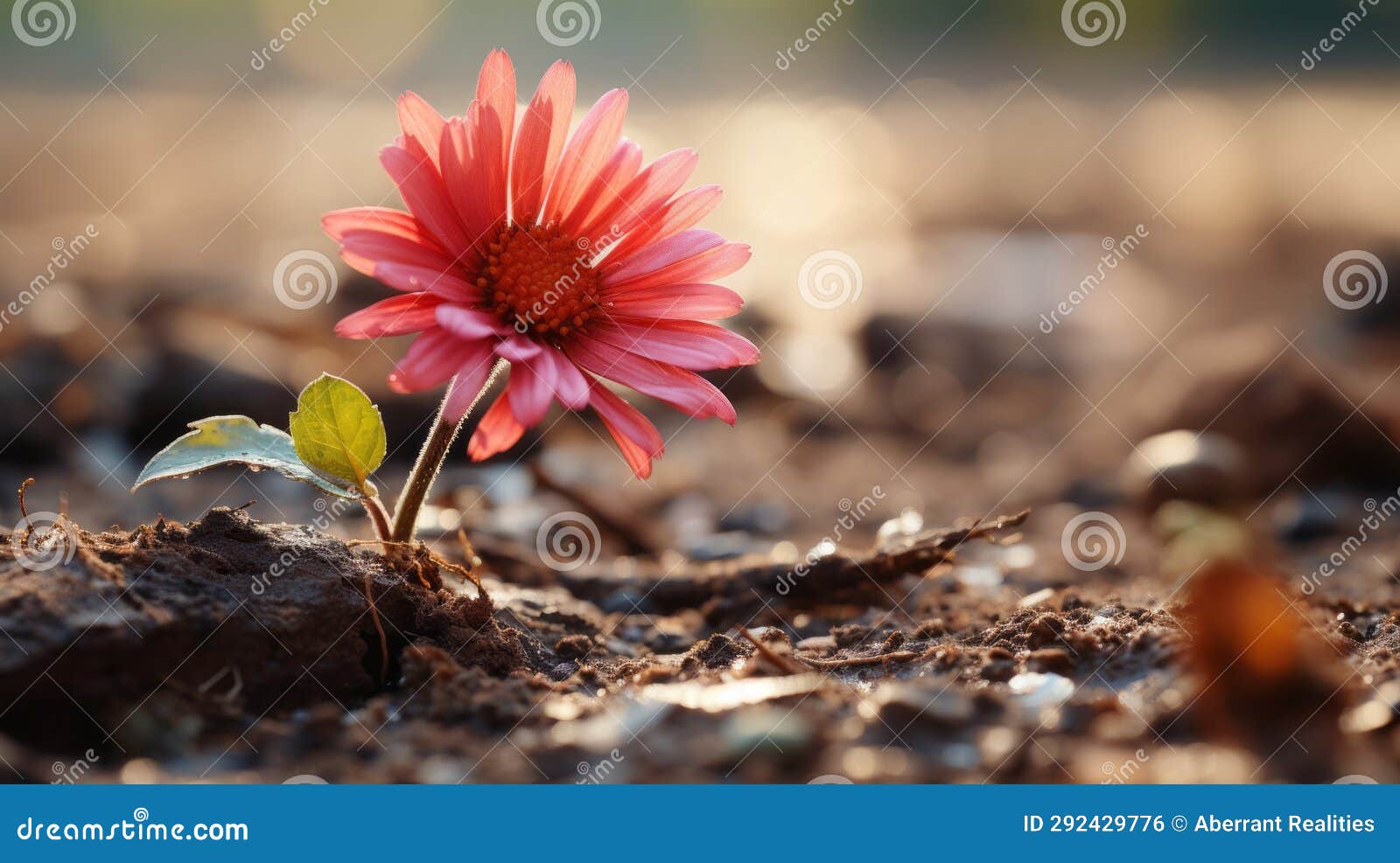 A Single Pink Flower is Growing Out of the Ground Stock Illustration