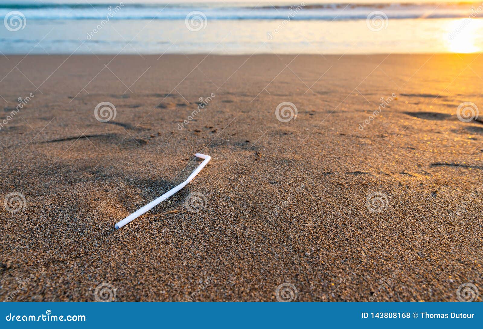 Plastic Straw on a Beach at Sunset Stock Photo Image of marine, coast