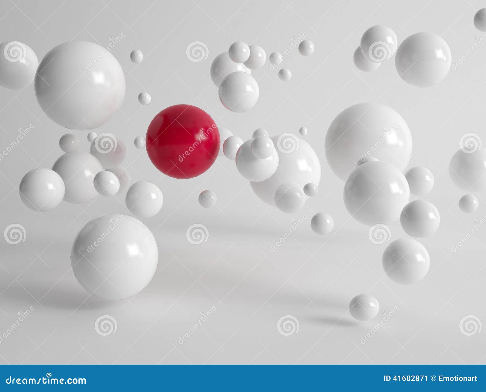 Single Red Ball Amongst Floating White Balls Stock Illustration