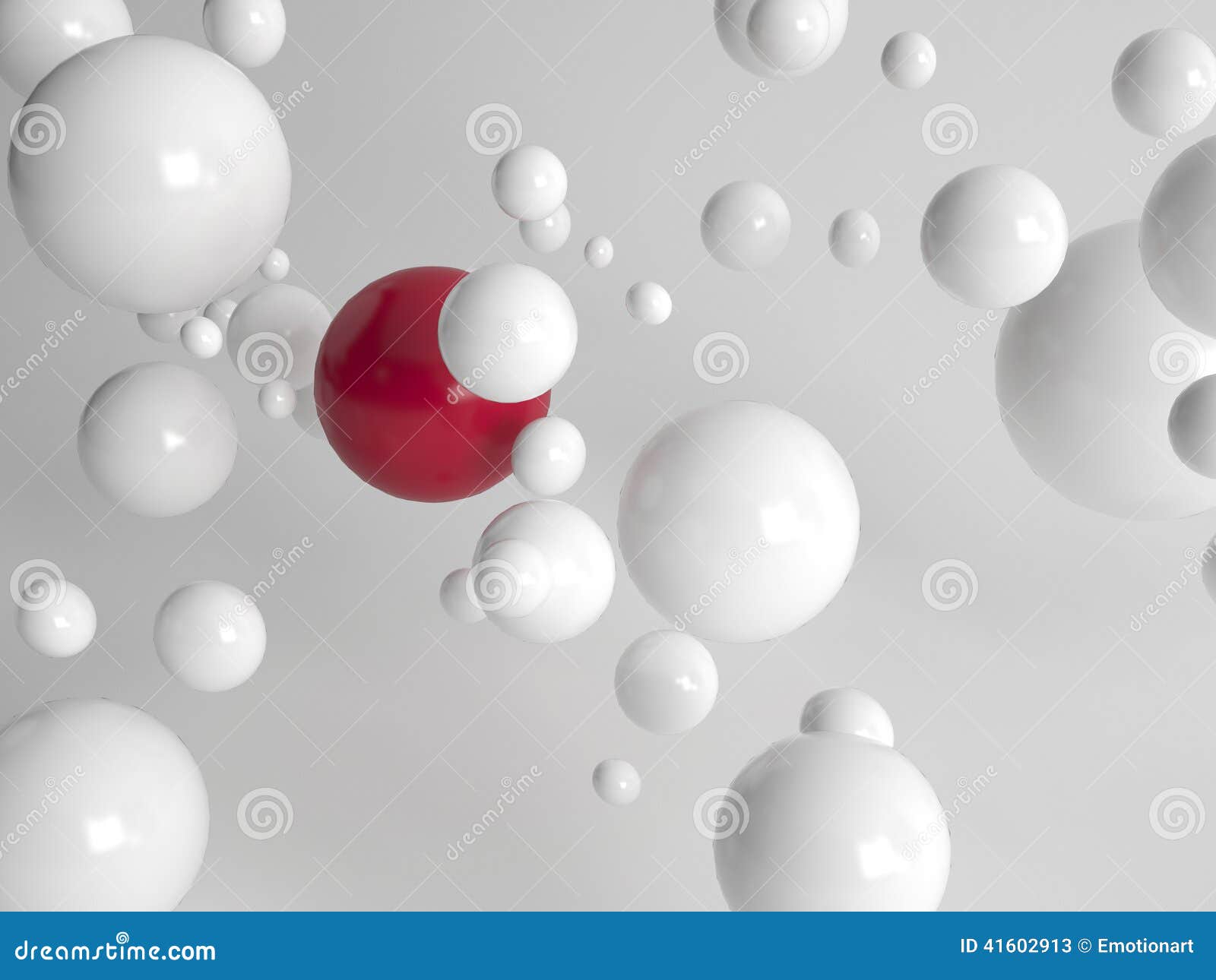 Single Red Ball Amongst Floating White Balls Stock Illustration
