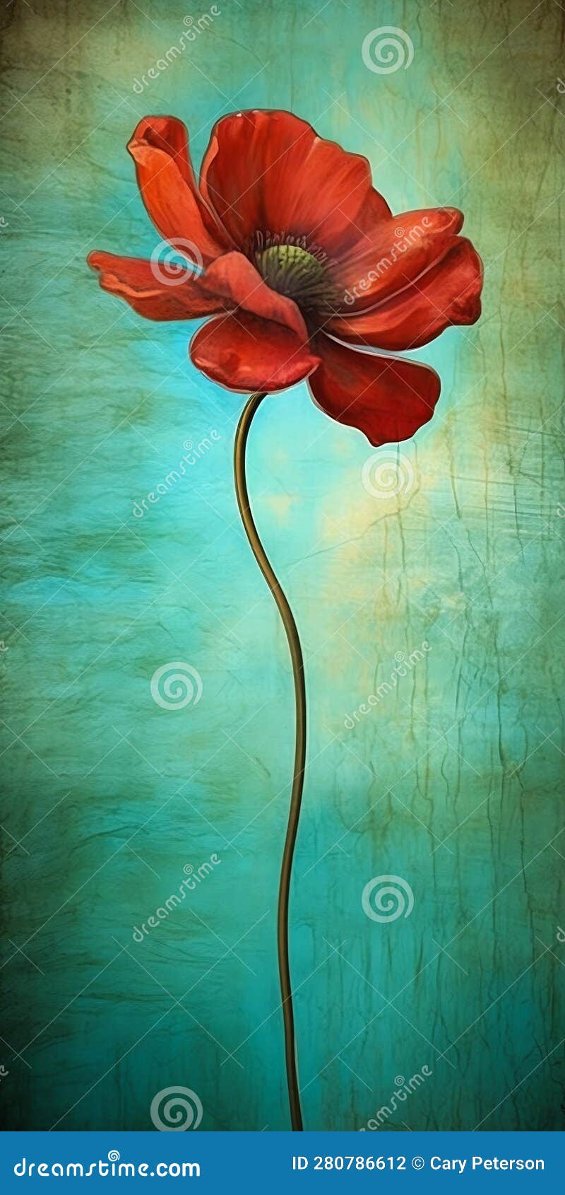 a single red flower on a blue background: the crescendo of world