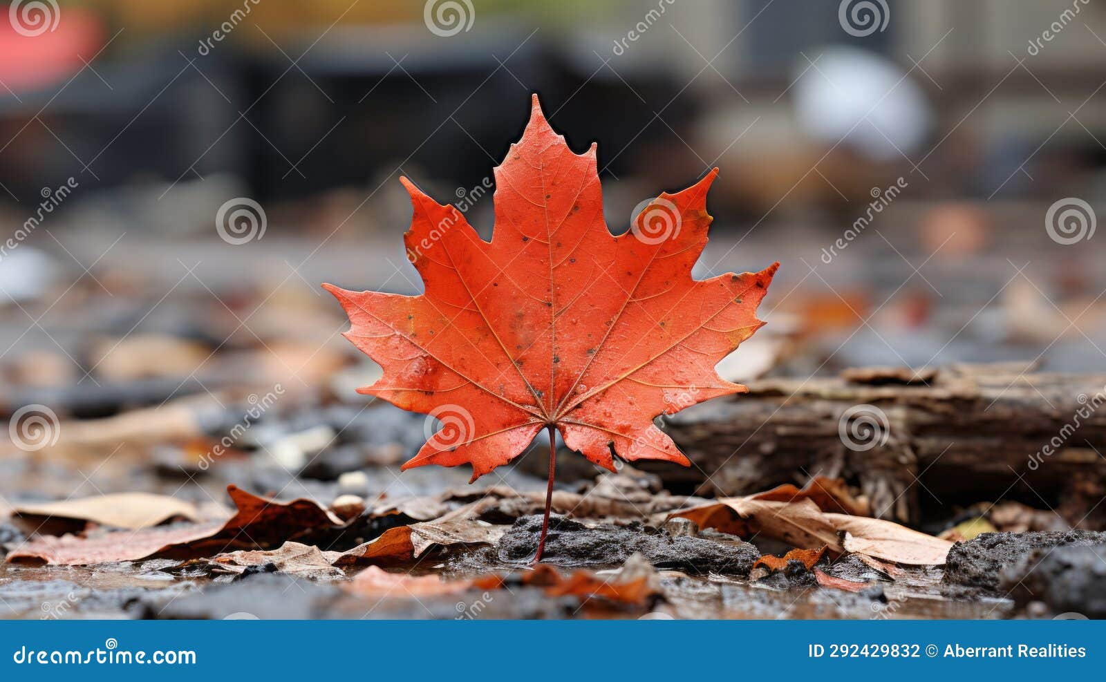 A Single Red Maple Leaf on the Ground Stock Illustration Illustration