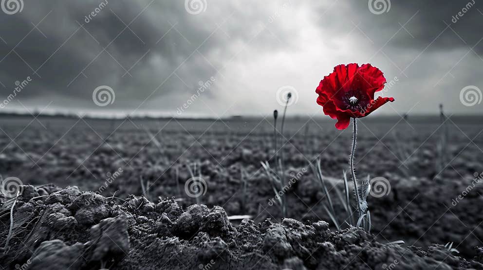 A Single Red Poppy Standing on the Edge of the Land Stock Illustration 