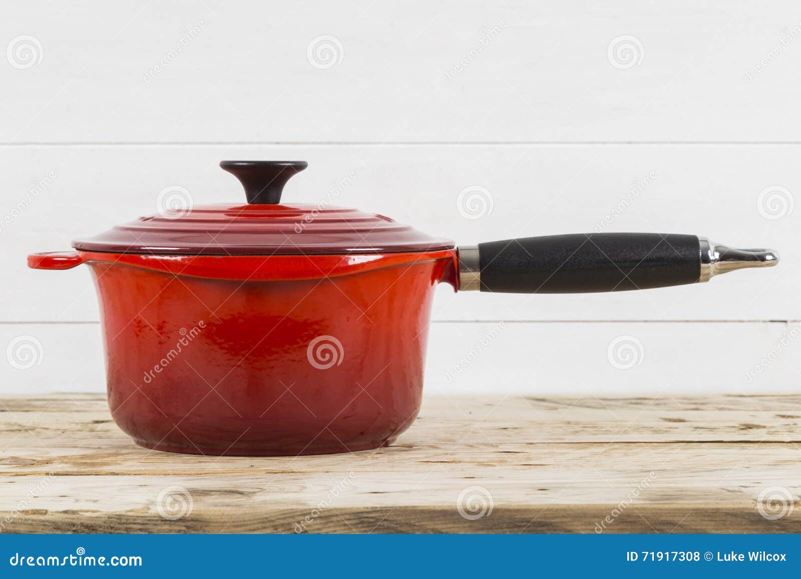 Single Red Saucepan with Lid Stock Photo Image of metal, kitchenware