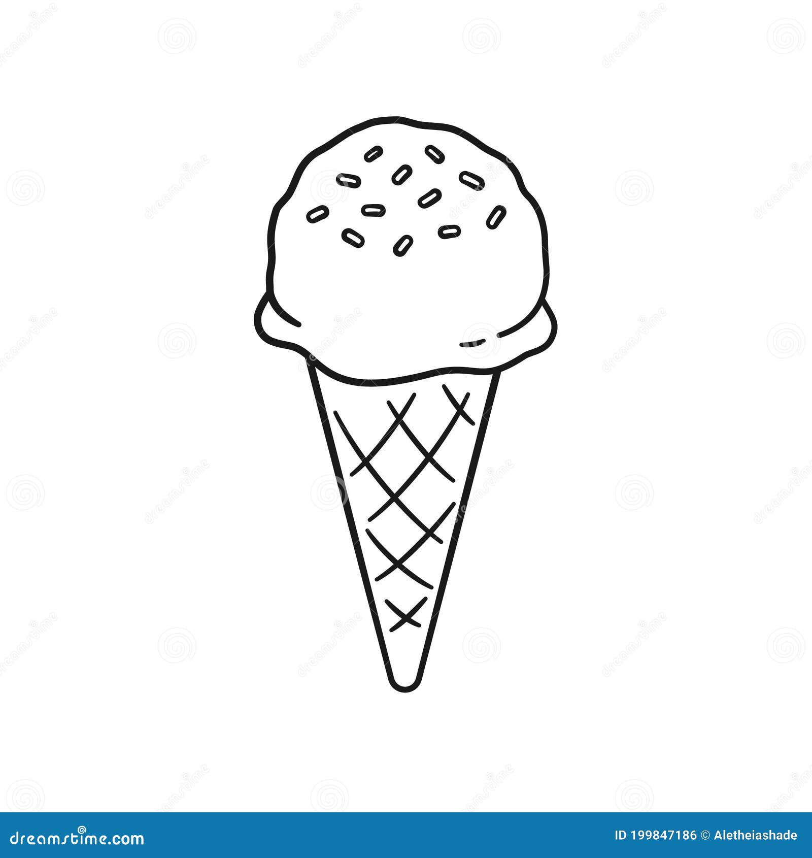 Single Scoop Ice Cream With Sprinkles On Sugar Cone Line Art Outline Cartoon Illustration Stock Vector Illustration Of Printable Color 199847186