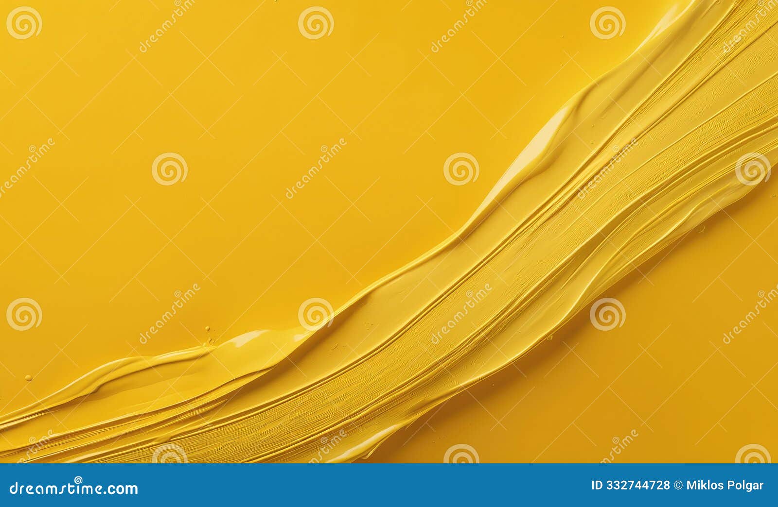 a single stroke of yellow paint curves across a bright yellow background