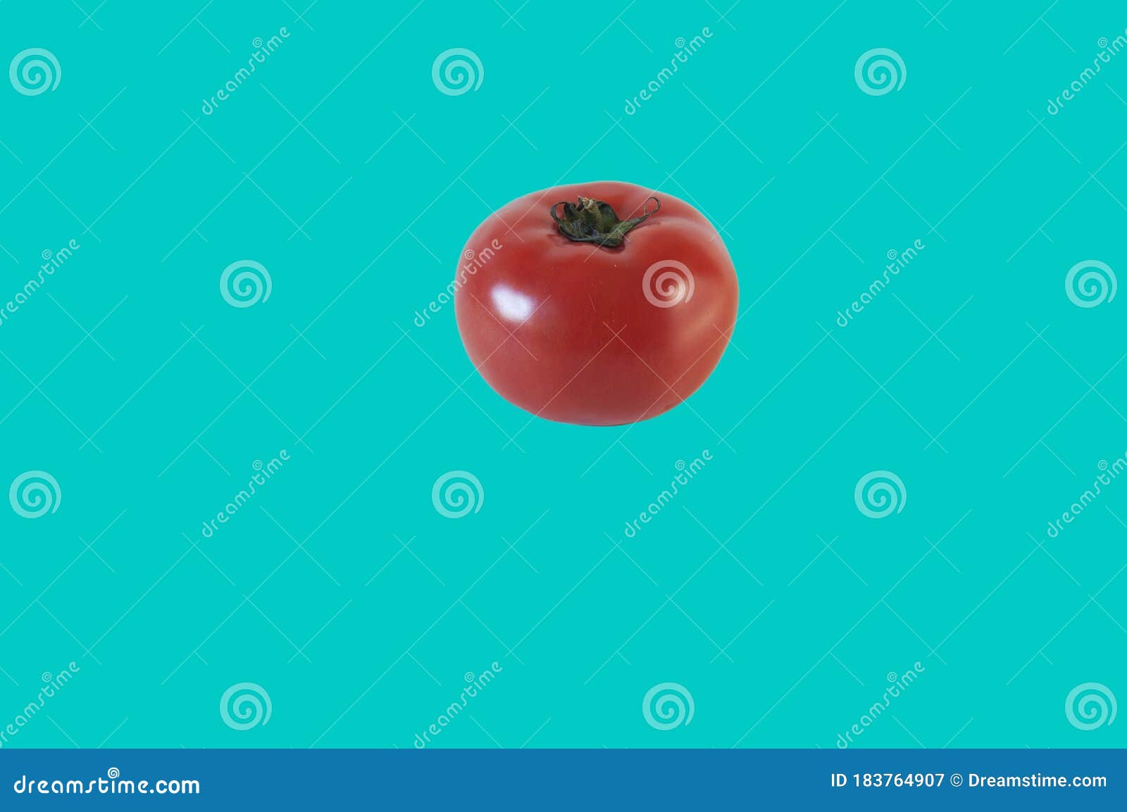 single tomato subject with cyan background