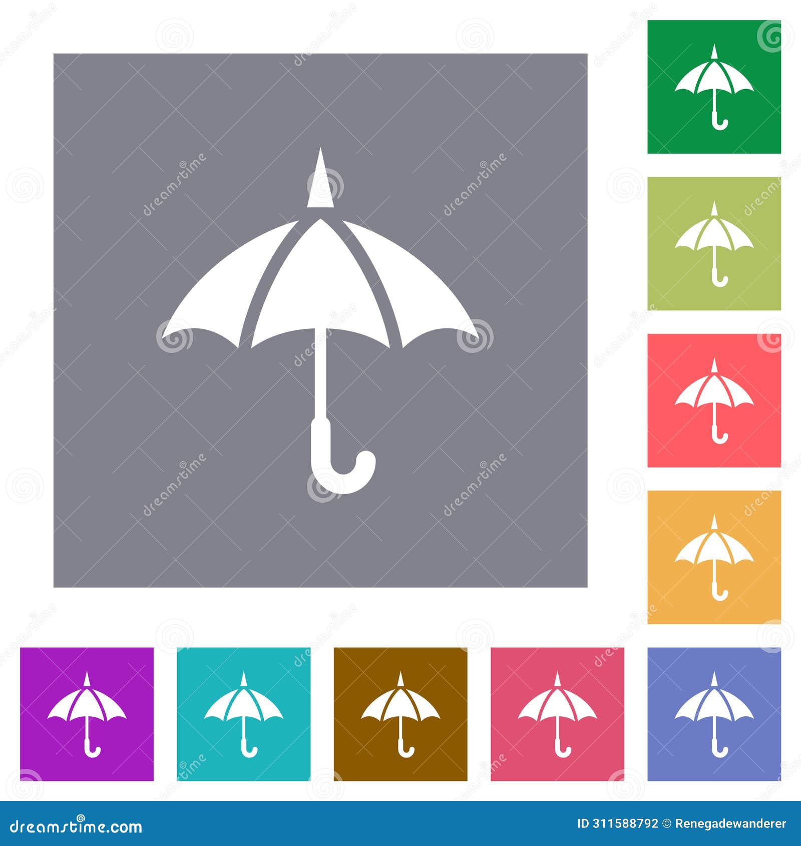 single umbrella solid square flat icons