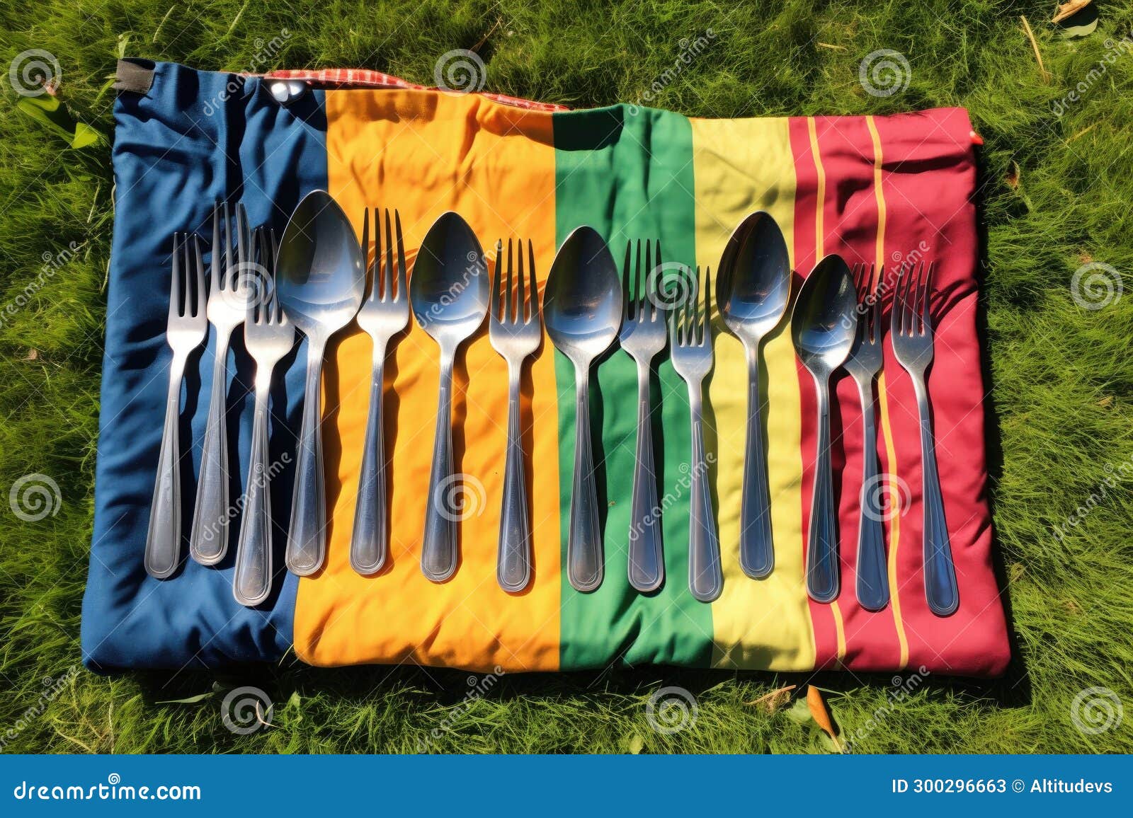 A Singleuse Cutlery Set Placed Neatly on a Picnic Blanket Stock Image