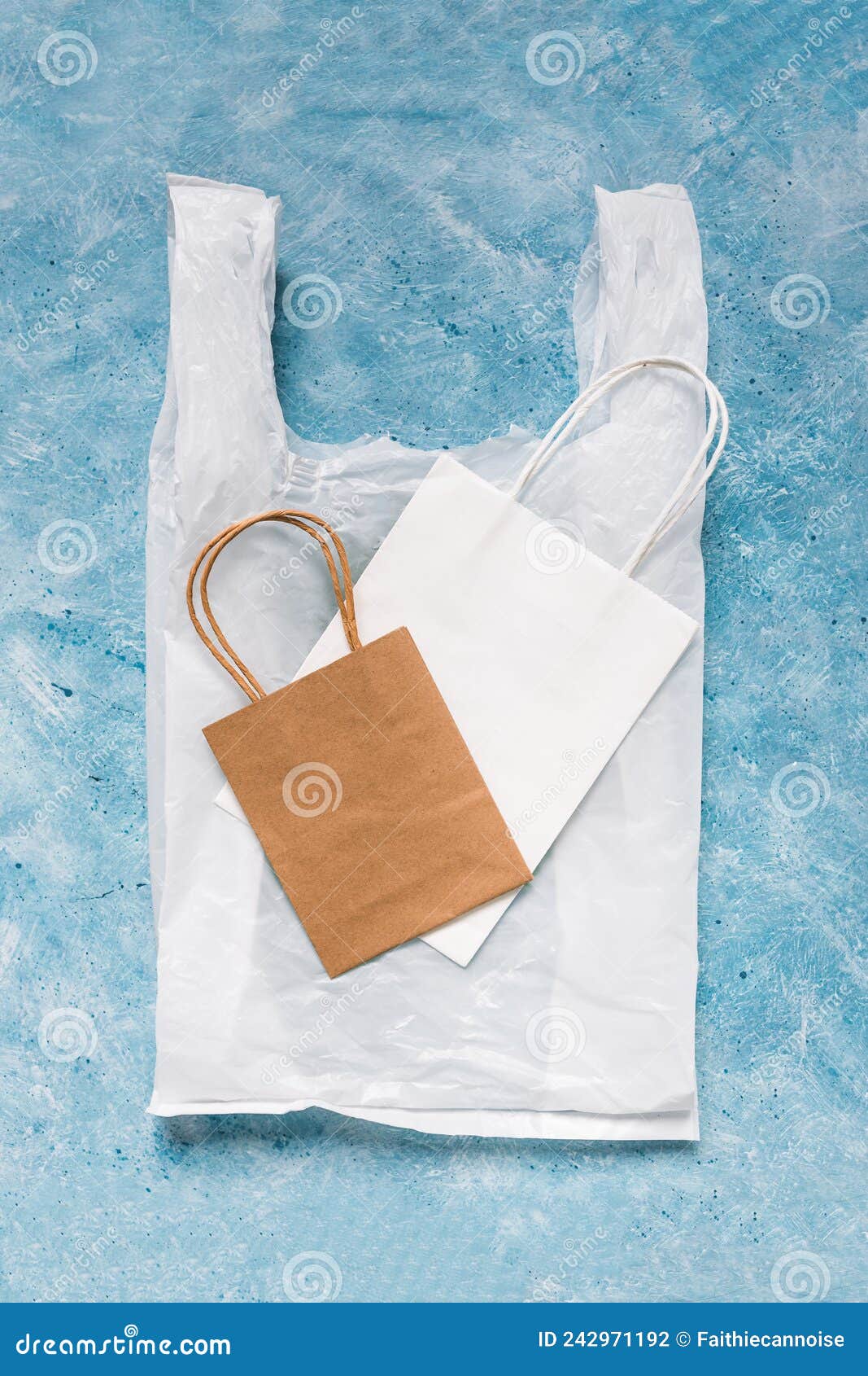 Single Use Plastic Bag Next To Paper Ones, Plastic Pollution and ...