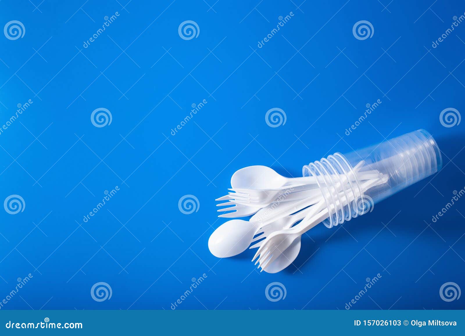 Single Use Plastic Cups, Forks, Spoons. Concept of Recycling Plastic