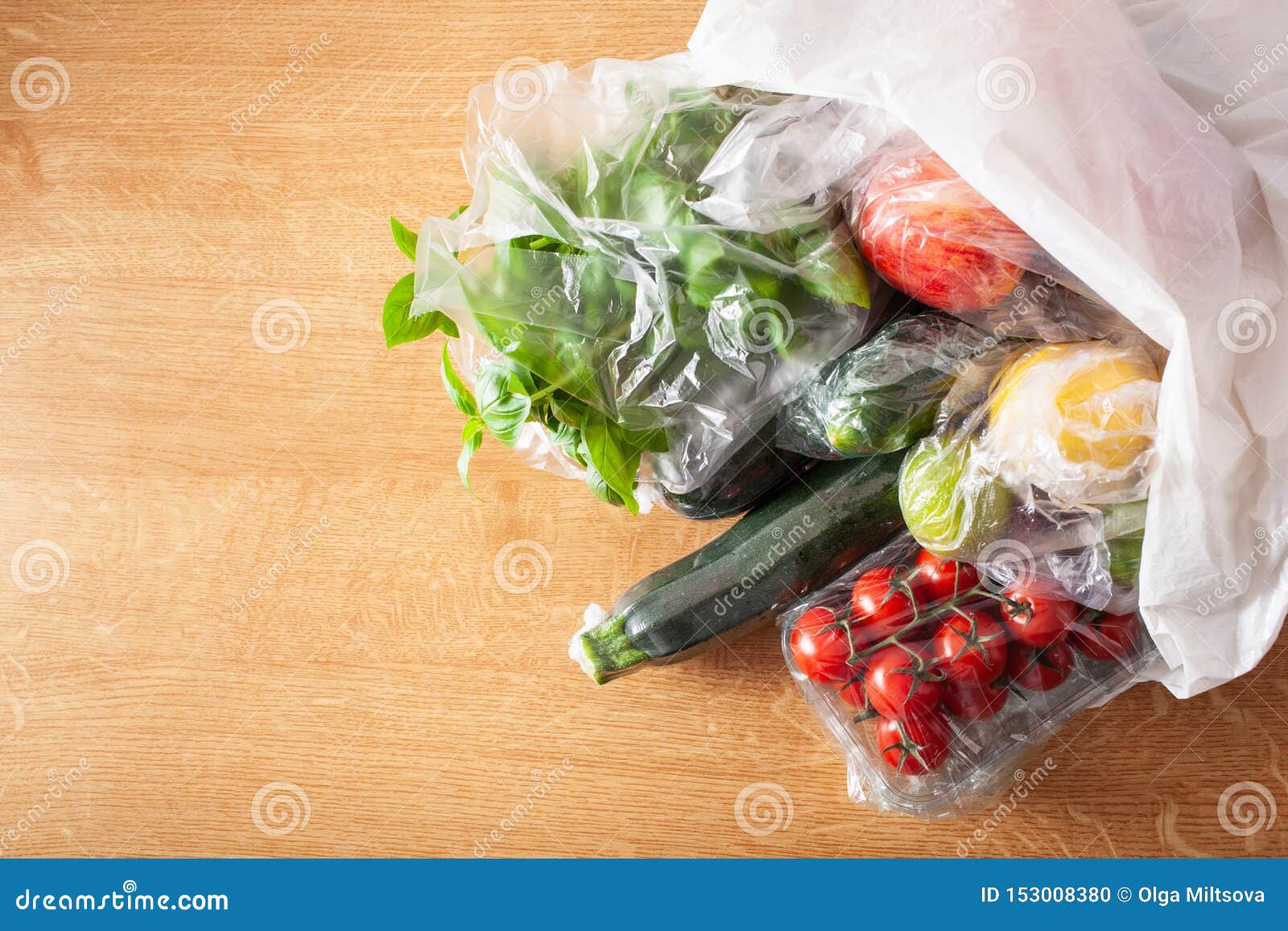 Single Use Plastic Packaging Issue. Fruits and Vegetables in Plastic Bags Stock Photo Image of