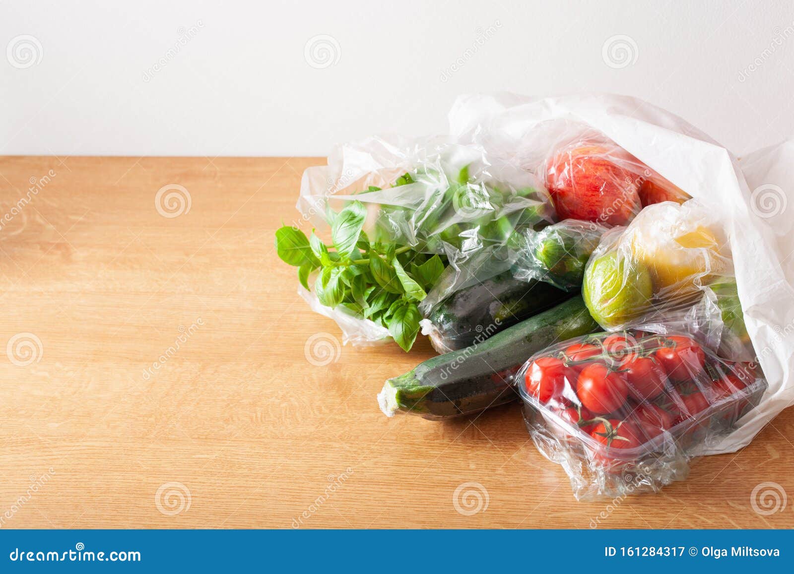 Single Use Plastic Waste Issue. Fruits and Vegetables in Plastic Bags