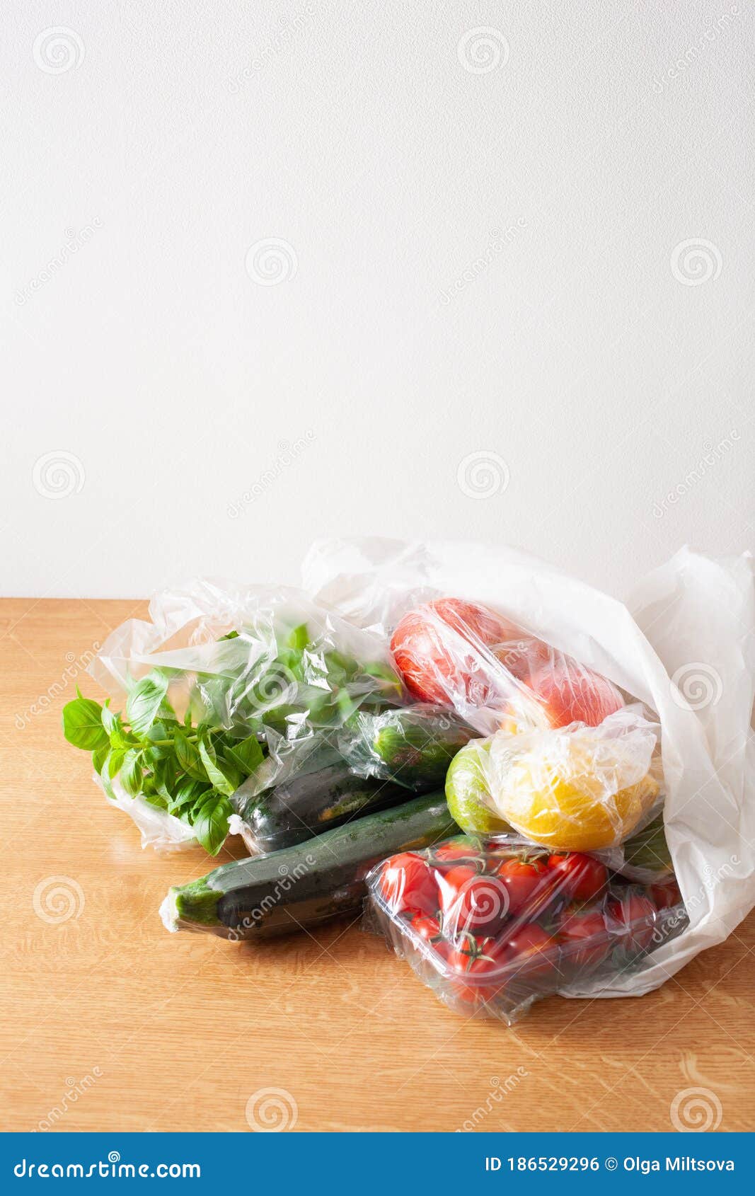 Single Use Plastic Waste Issue. Fruits and Vegetables in Plastic Bags
