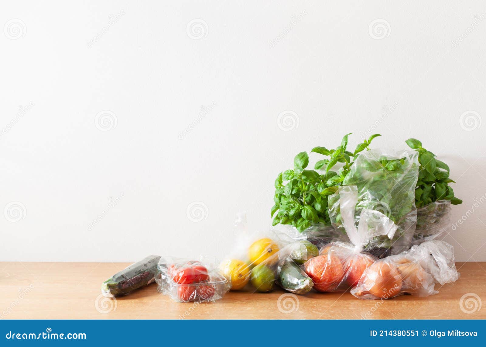 Single Use Plastic Waste Issue. Fruits and Vegetables in Plastic Bags