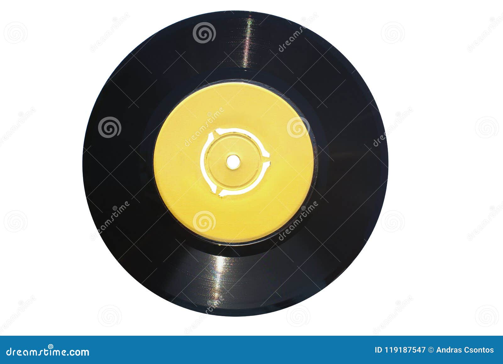 single vinyl record 45 rpm with empty yellow label suitable