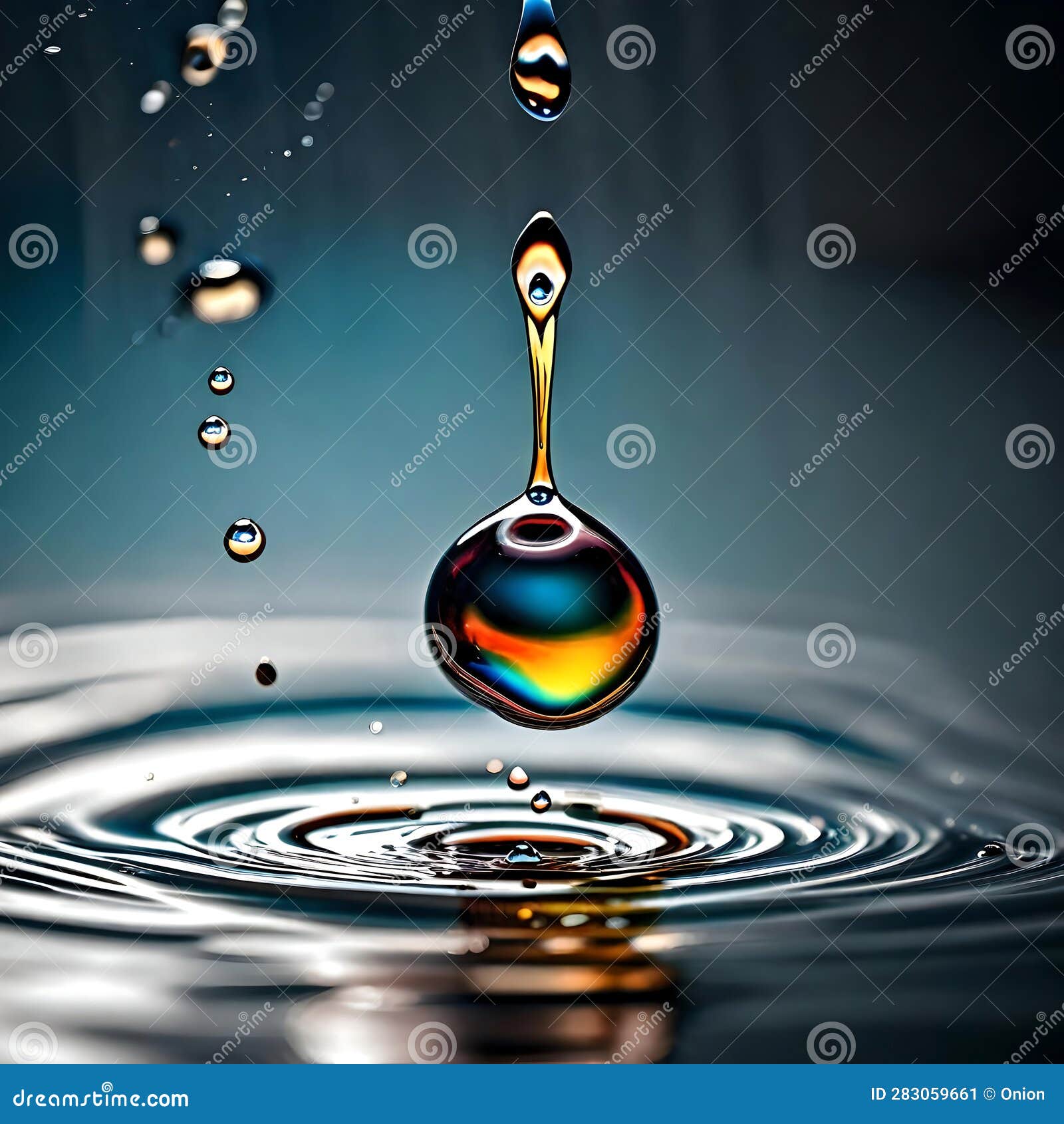 Water Droplet with Ripples Underneath Ai Generated Image Stock