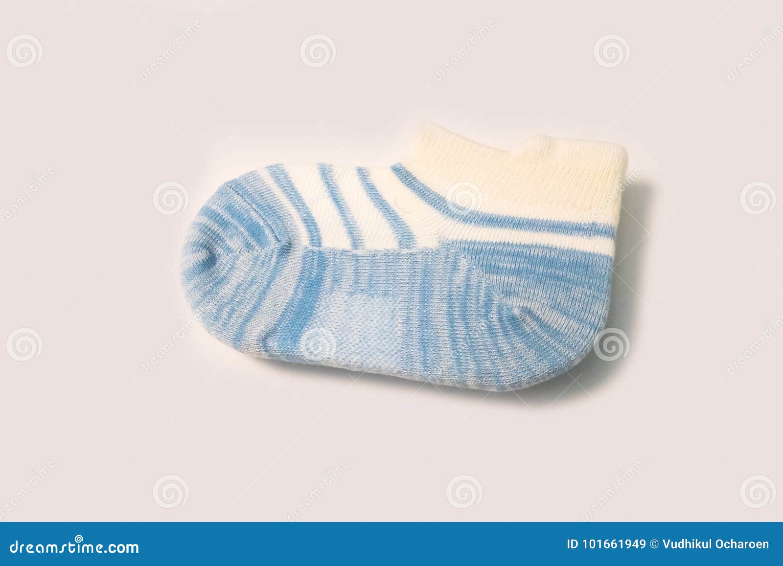 Single White Ankle Sock with Light Blue Stripe and Sole Pattern Stock ...