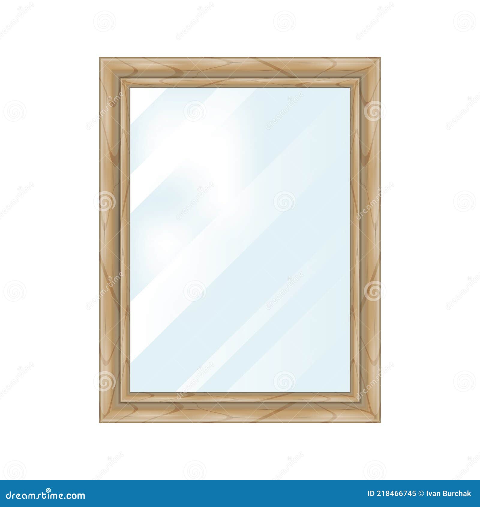 Single Wooden Window Frame with Glass Isolated on White. Realistic