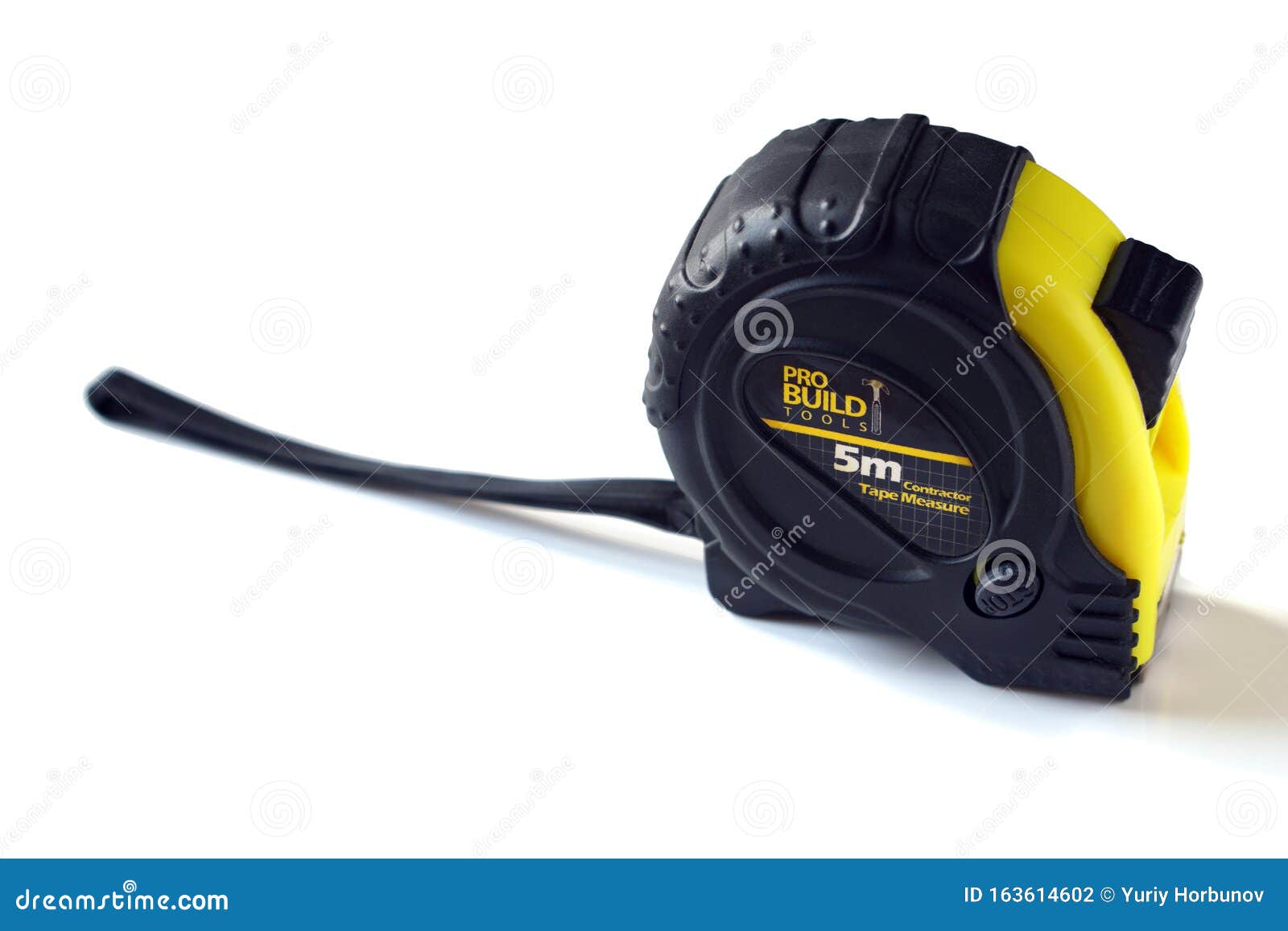 Single Yellow and Black Tape Measure Isolated on a White Background