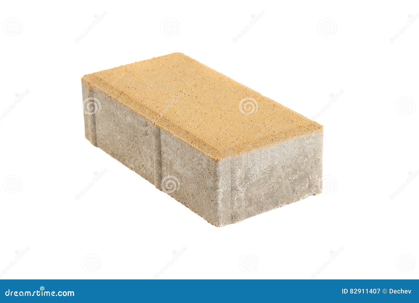 Single Yellow Pavement Brick, Isolated. Concrete Block for Paving Stock