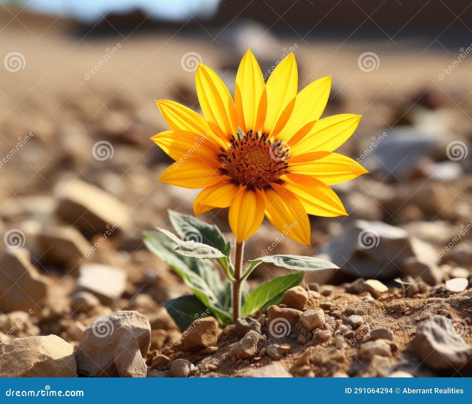 A Single Yellow Sunflower Growing Out of the Ground Stock Illustration