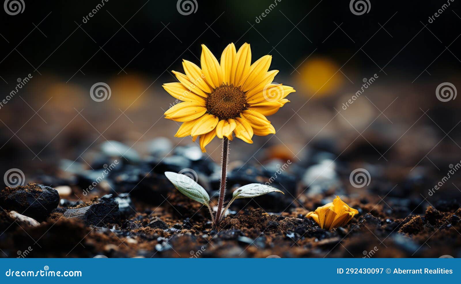 A Single Yellow Sunflower Growing Out of the Ground Stock Illustration