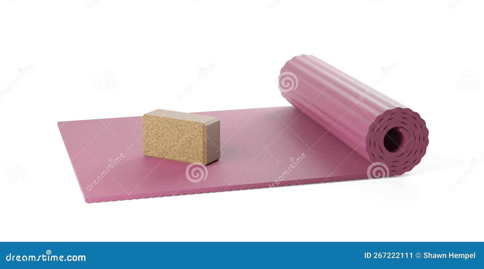 Single Yoga or Pilates Block Made from Natural Cork on Red Yoga or Pilates  Mat Over White Background Stock Illustration - Illustration of single,  render: 267222111