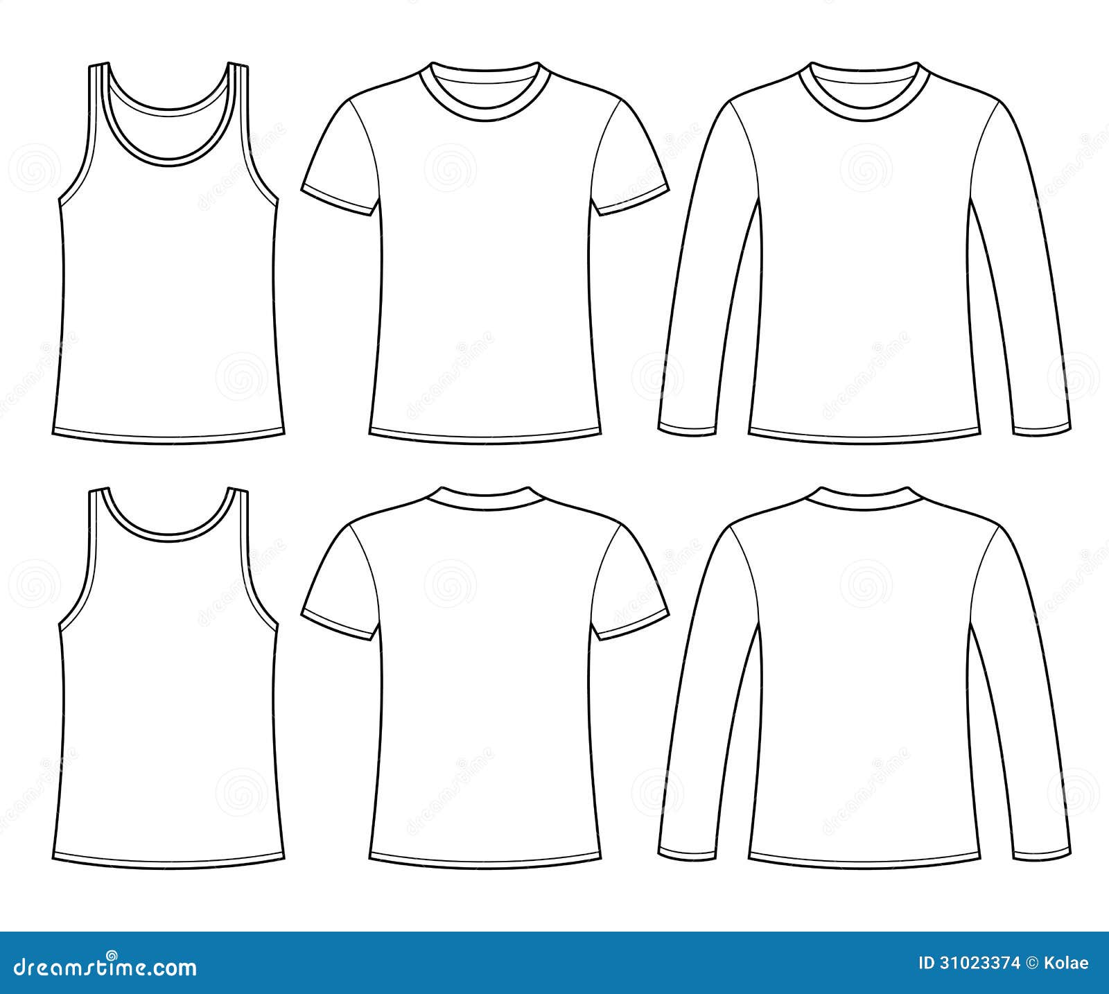 singlet, t-shirt and long-sleeved t-shirt template