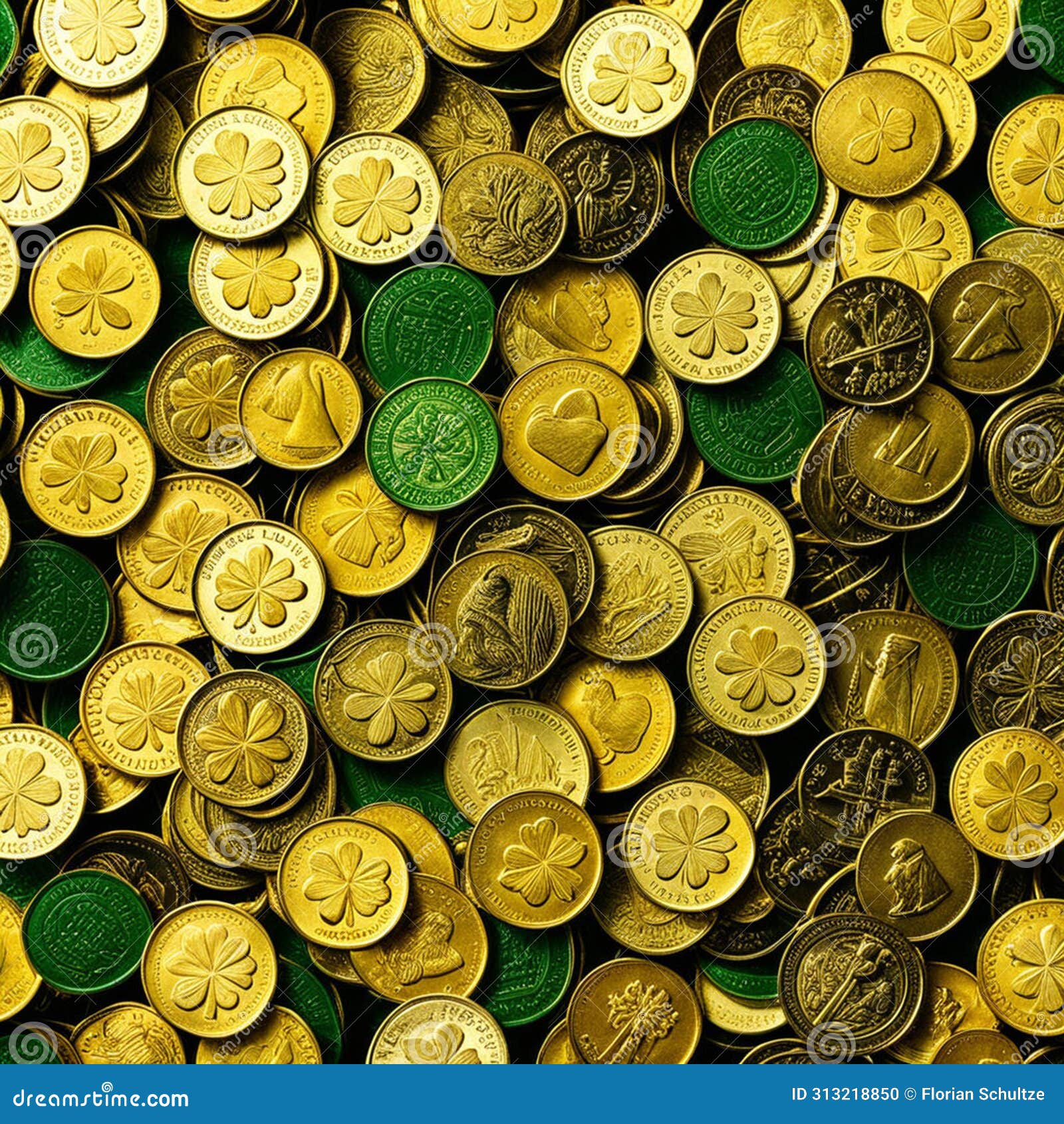 a singular glint of gold coins, st. patrick's day